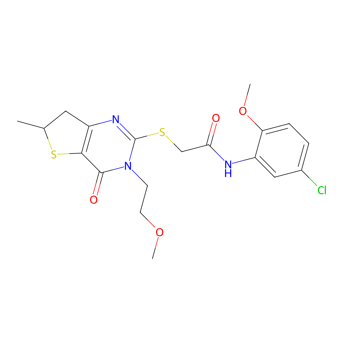 N-(5-chloro-2-methoxyphenyl)-2-[[3-(2-methoxyethyl)-6-methyl-4-oxo-6,7-dihydrothieno[3,2-d]pyrimidin-2-yl]sulfanyl]acetamide molecular structure, CAS 851410-31-6