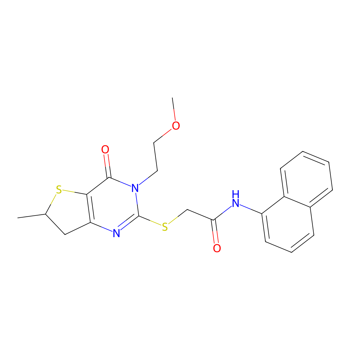 2-((3-(2-methoxyethyl)-6-methyl-4-oxo-3,4,6,7-tetrahydrothieno[3,2-d]pyrimidin-2-yl)thio)-N-(naphthalen-1-yl)acetamide molecular structure, CAS 851410-32-7