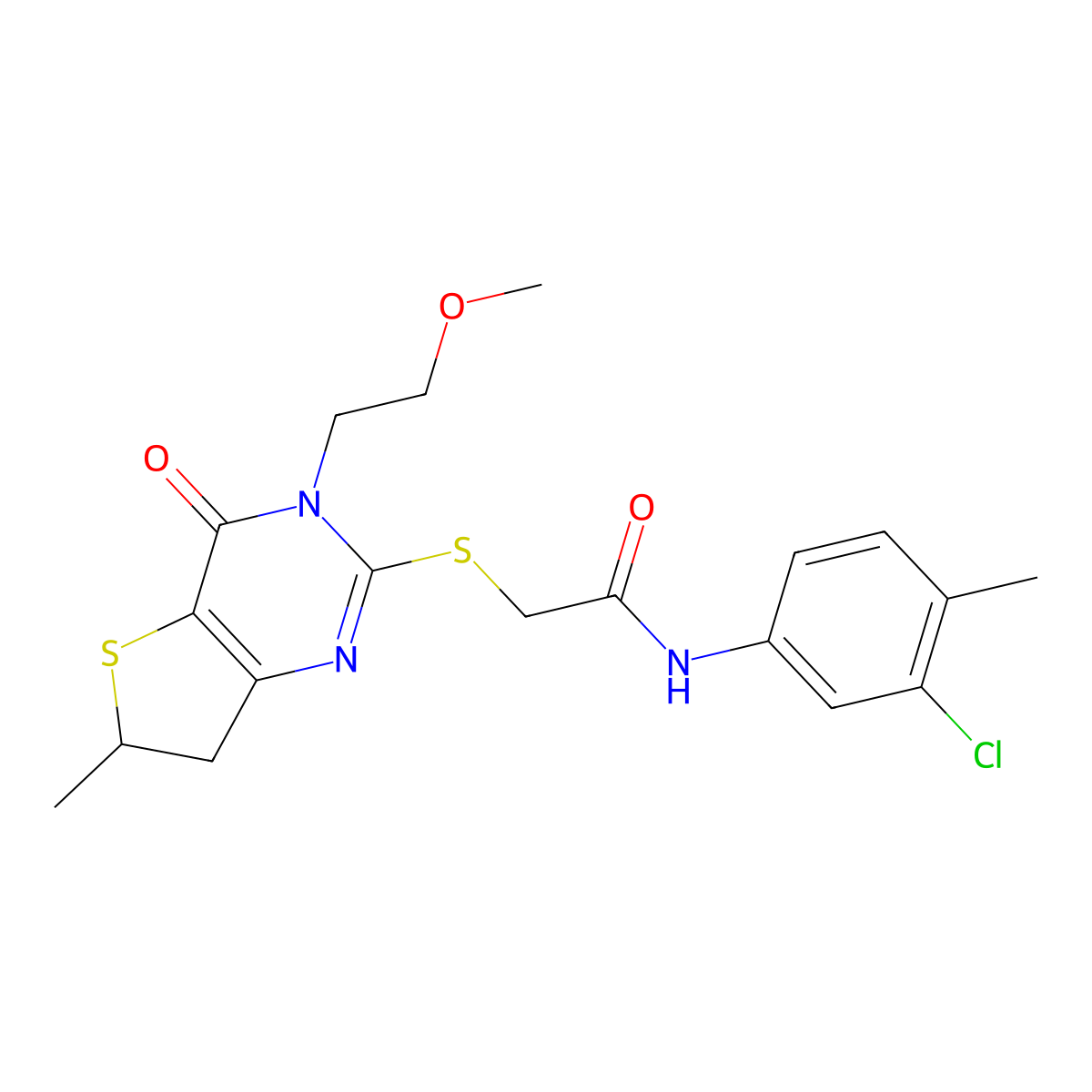 N-(3-chloro-4-methylphenyl)-2-((3-(2-methoxyethyl)-6-methyl-4-oxo-3,4,6,7-tetrahydrothieno[3,2-d]pyrimidin-2-yl)thio)acetamide molecular structure, CAS 851410-33-8
