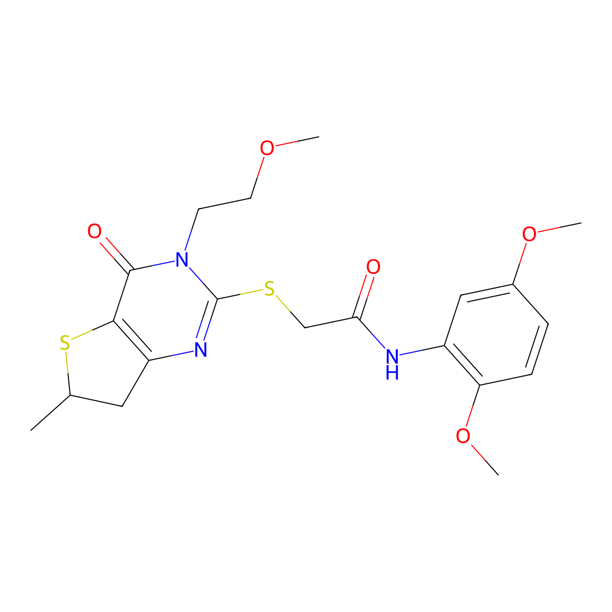 N-(2,5-dimethoxyphenyl)-2-[[3-(2-methoxyethyl)-6-methyl-4-oxo-6,7-dihydrothieno[3,2-d]pyrimidin-2-yl]sulfanyl]acetamide molecular structure, CAS 851410-37-2