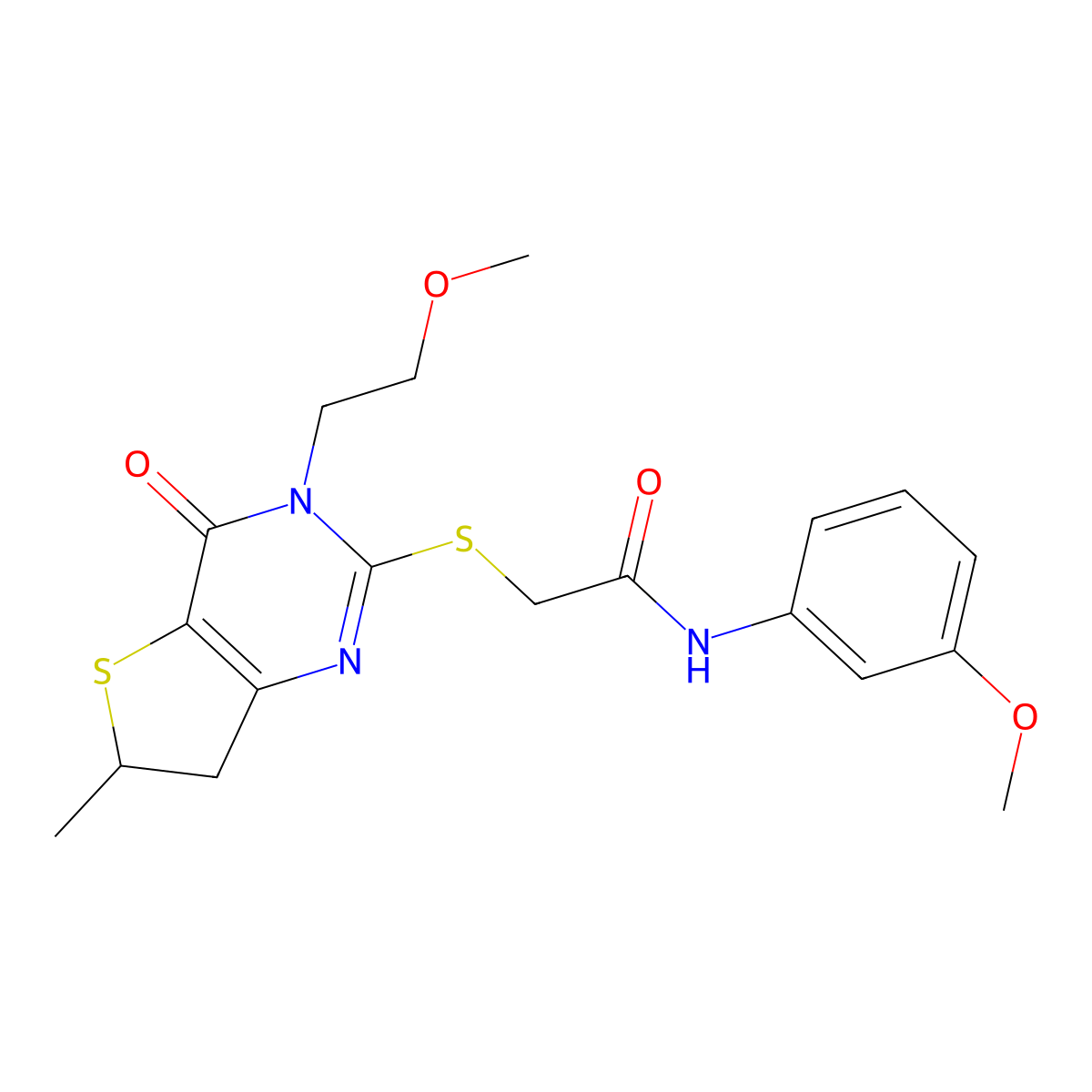 2-[[3-(2-methoxyethyl)-6-methyl-4-oxo-6,7-dihydrothieno[3,2-d]pyrimidin-2-yl]sulfanyl]-N-(3-methoxyphenyl)acetamide molecular structure, CAS 851410-38-3