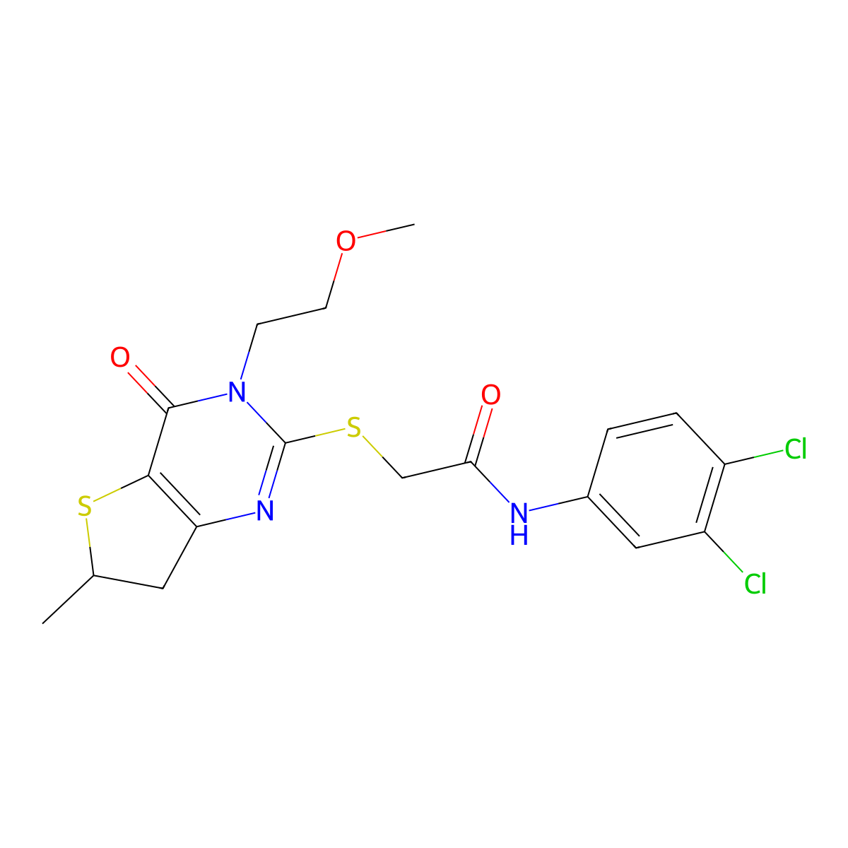 N-(3,4-dichlorophenyl)-2-((3-(2-methoxyethyl)-6-methyl-4-oxo-3,4,6,7-tetrahydrothieno[3,2-d]pyrimidin-2-yl)thio)acetamide molecular structure, CAS 851410-40-7