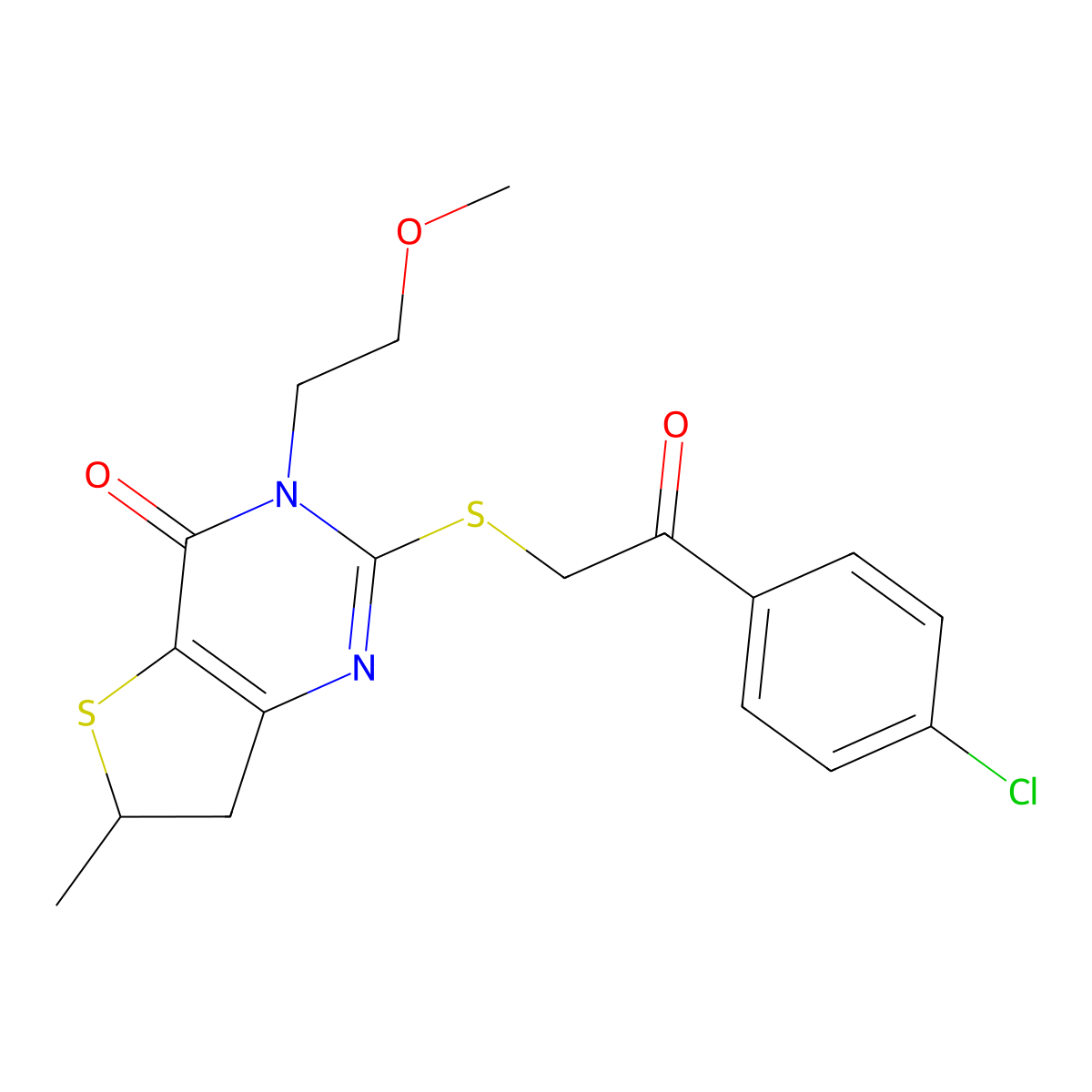 2-[2-(4-Chlorophenyl)-2-oxoethyl]sulfanyl-3-(2-methoxyethyl)-6-methyl-6,7-dihydrothieno[3,2-d]pyrimidin-4-one molecular structure, CAS 851410-44-1