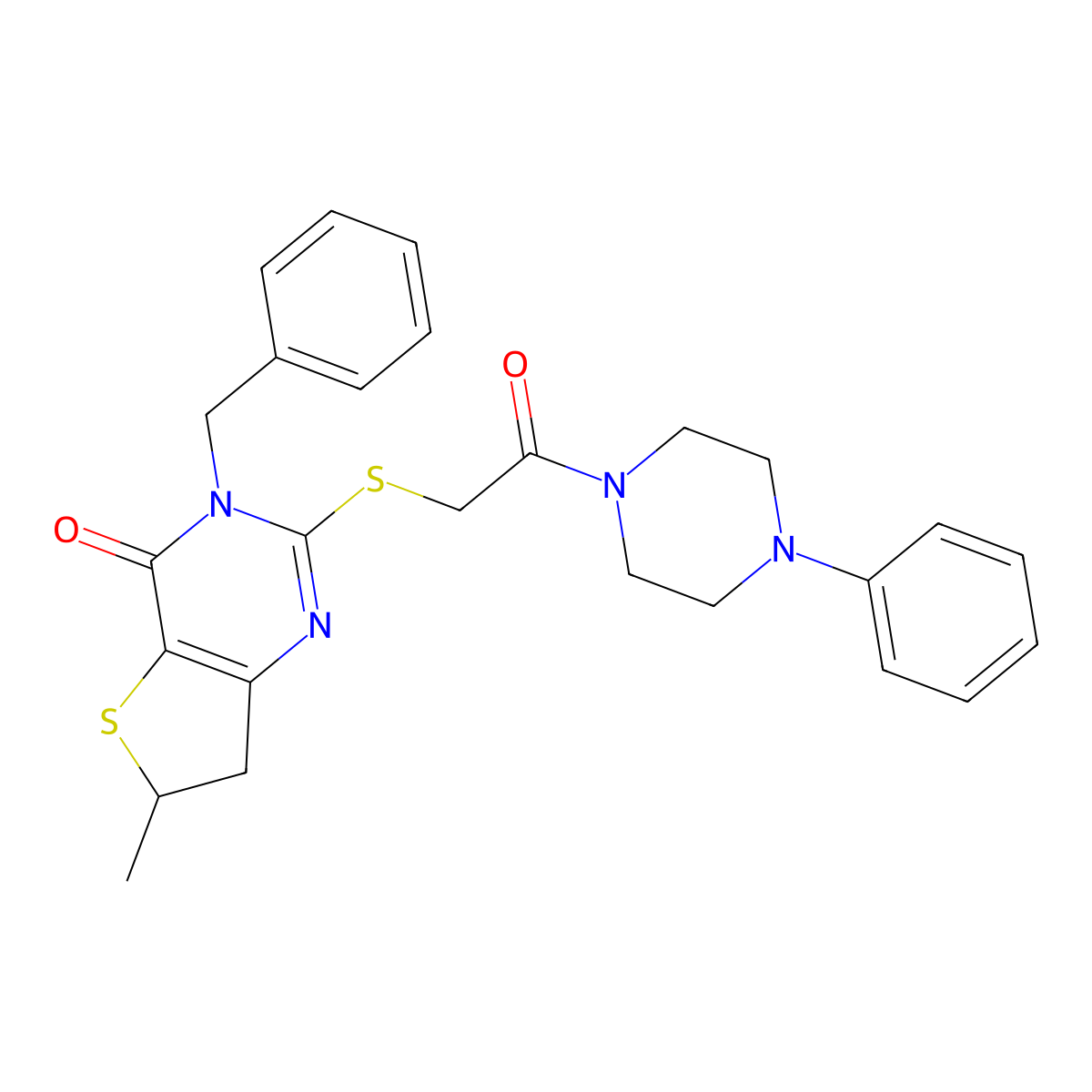 3-Benzyl-6-methyl-2-[2-oxo-2-(4-phenylpiperazin-1-yl)ethyl]sulfanyl-6,7-dihydrothieno[3,2-d]pyrimidin-4-one molecular structure, CAS 851410-46-3