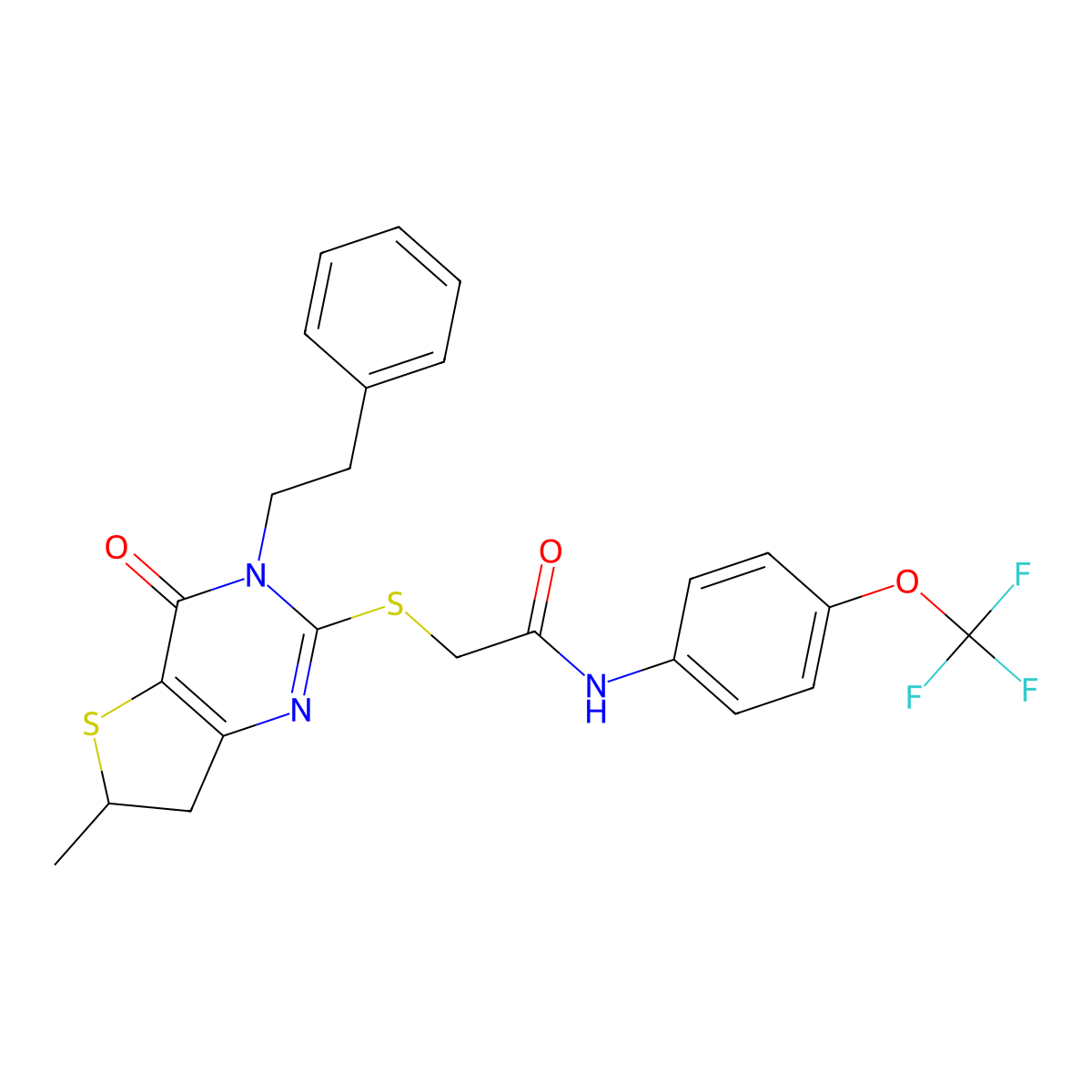 2-((6-methyl-4-oxo-3-phenethyl-3,4,6,7-tetrahydrothieno[3,2-d]pyrimidin-2-yl)thio)-N-(4-(trifluoromethoxy)phenyl)acetamide molecular structure, CAS 851410-59-8