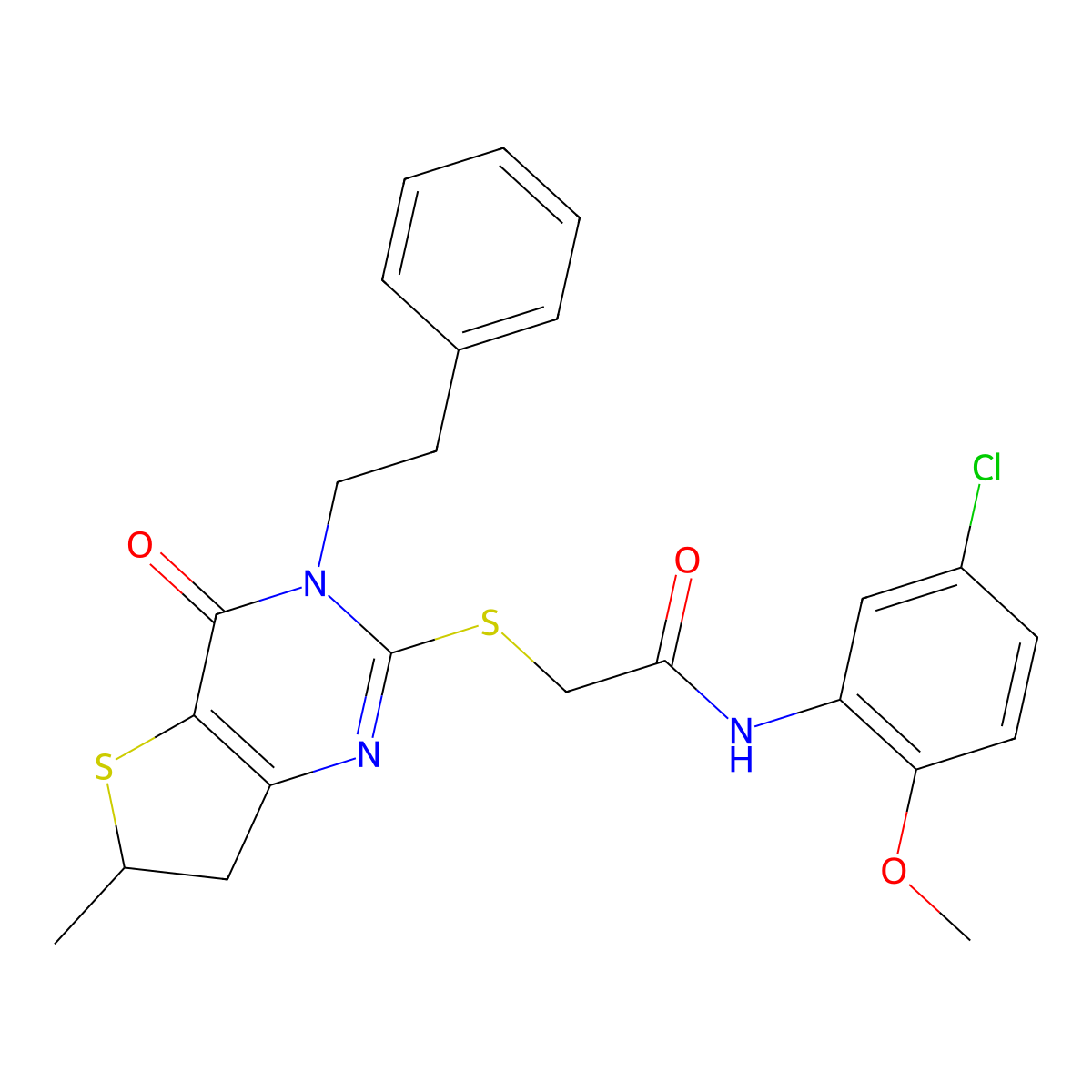 N-(5-chloro-2-methoxyphenyl)-2-((6-methyl-4-oxo-3-phenethyl-3,4,6,7-tetrahydrothieno[3,2-d]pyrimidin-2-yl)thio)acetamide molecular structure, CAS 851410-60-1