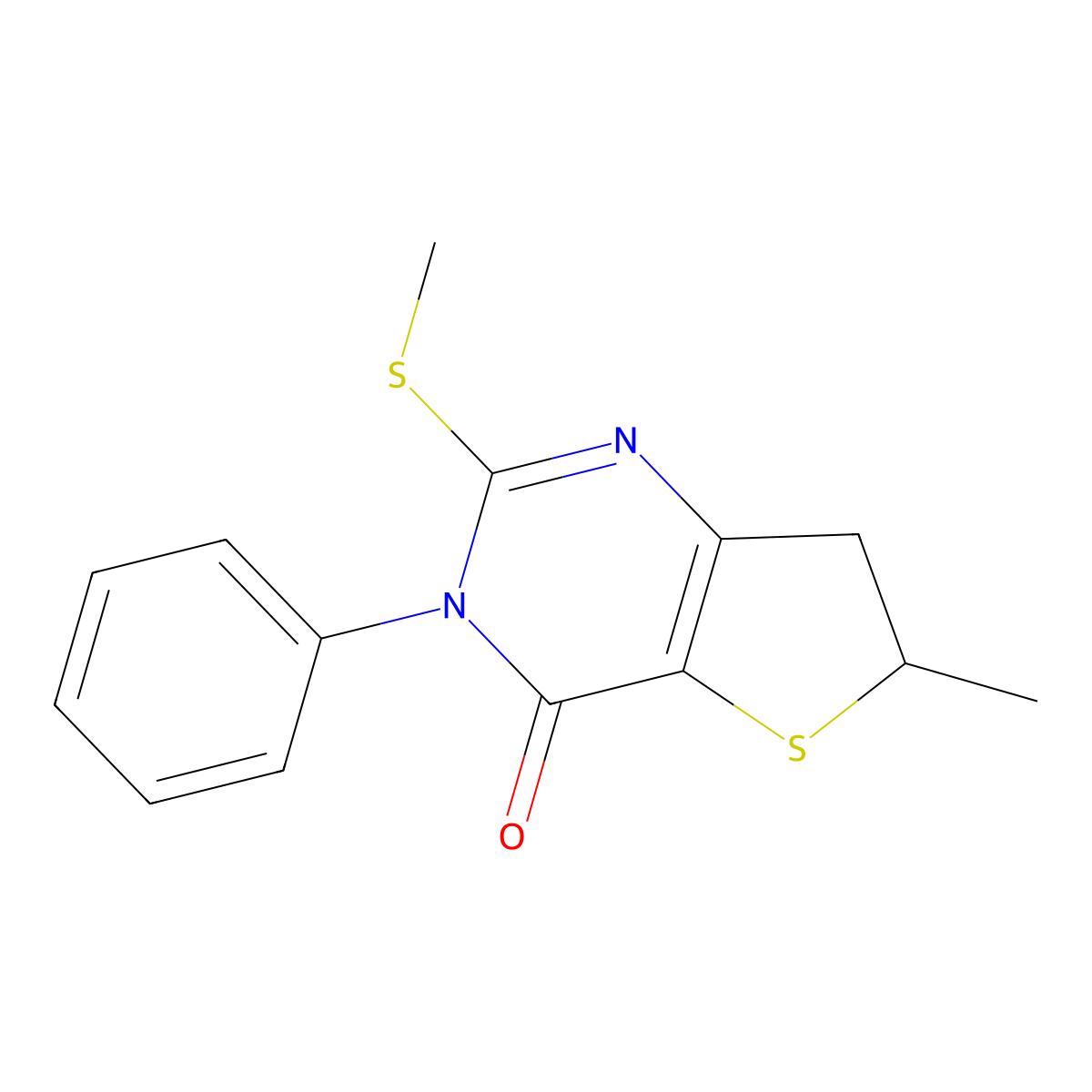 6-methyl-2-(methylthio)-3-phenyl-6,7-dihydrothieno[3,2-d]pyrimidin-4(3H)-one molecular structure, CAS 851410-61-2