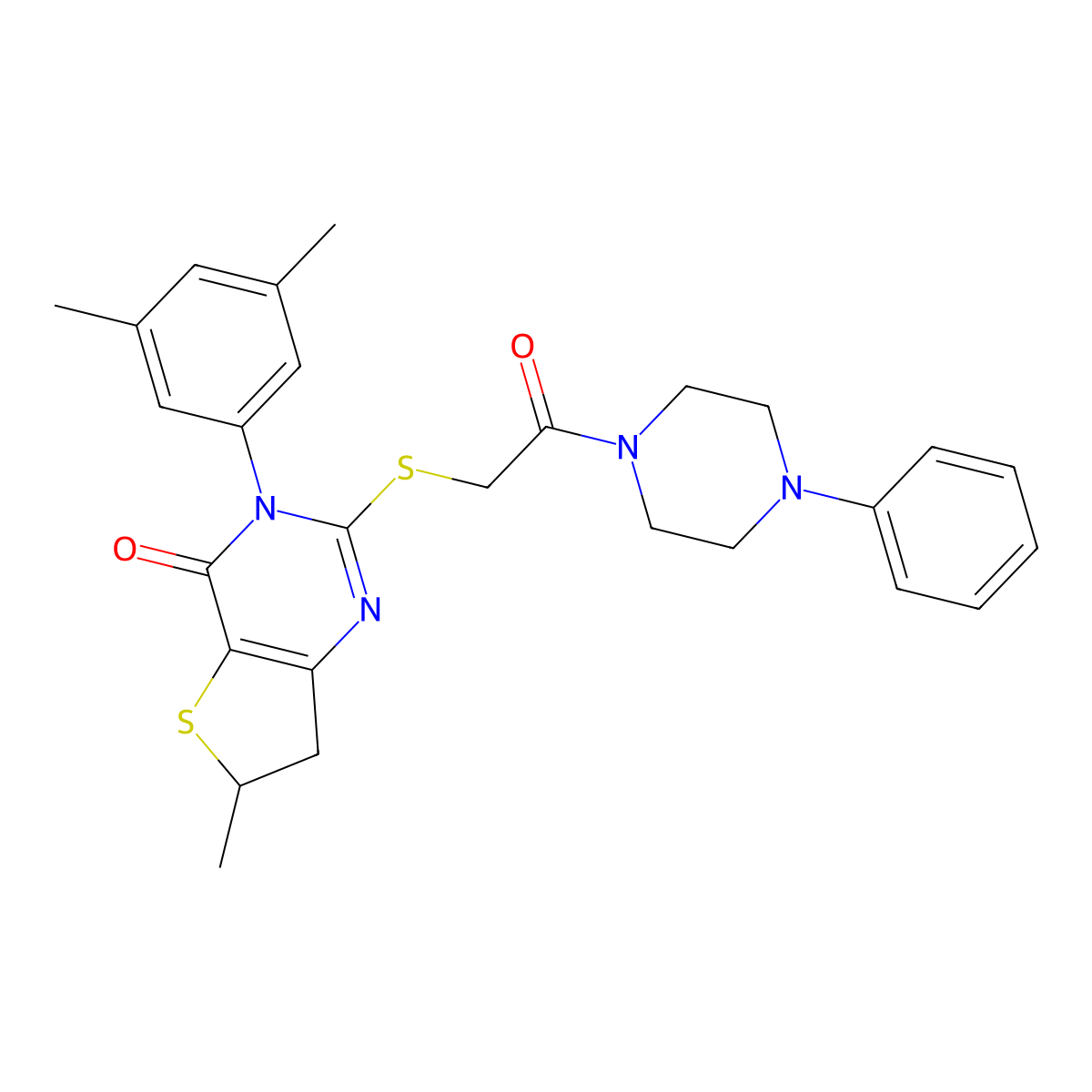 3-(3,5-dimethylphenyl)-6-methyl-2-((2-oxo-2-(4-phenylpiperazin-1-yl)ethyl)thio)-6,7-dihydrothieno[3,2-d]pyrimidin-4(3H)-one molecular structure, CAS 851410-68-9