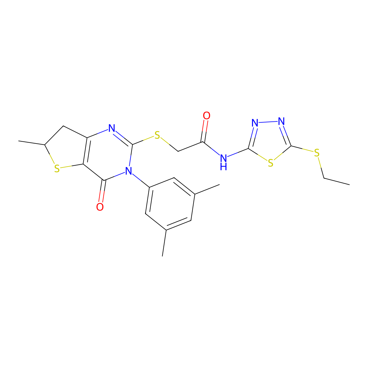 2-[[3-(3,5-dimethylphenyl)-6-methyl-4-oxo-6,7-dihydrothieno[3,2-d]pyrimidin-2-yl]sulfanyl]-N-(5-ethylsulfanyl-1,3,4-thiadiazol-2-yl)acetamide molecular structure, CAS 851410-70-3