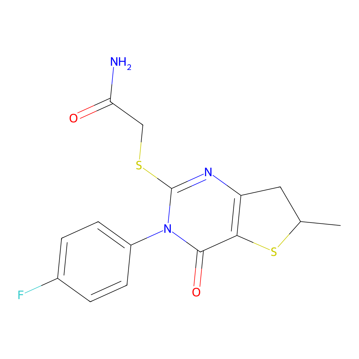 2-[[3-(4-Fluorophenyl)-6-methyl-4-oxo-6,7-dihydrothieno[3,2-d]pyrimidin-2-yl]sulfanyl]acetamide molecular structure, CAS 851410-83-8