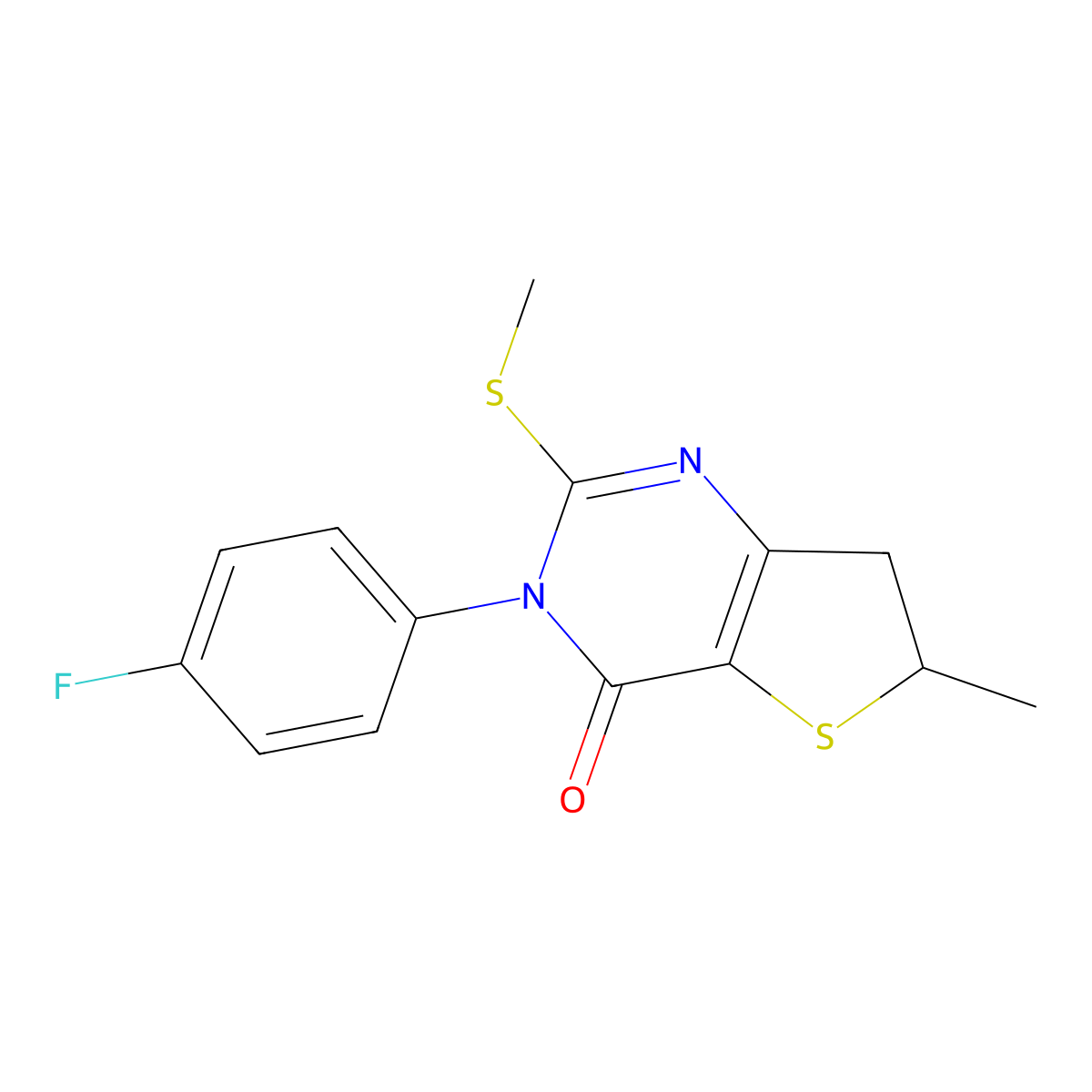 3-(4-fluorophenyl)-6-methyl-2-(methylthio)-6,7-dihydrothieno[3,2-d]pyrimidin-4(3H)-one molecular structure, CAS 851410-84-9
