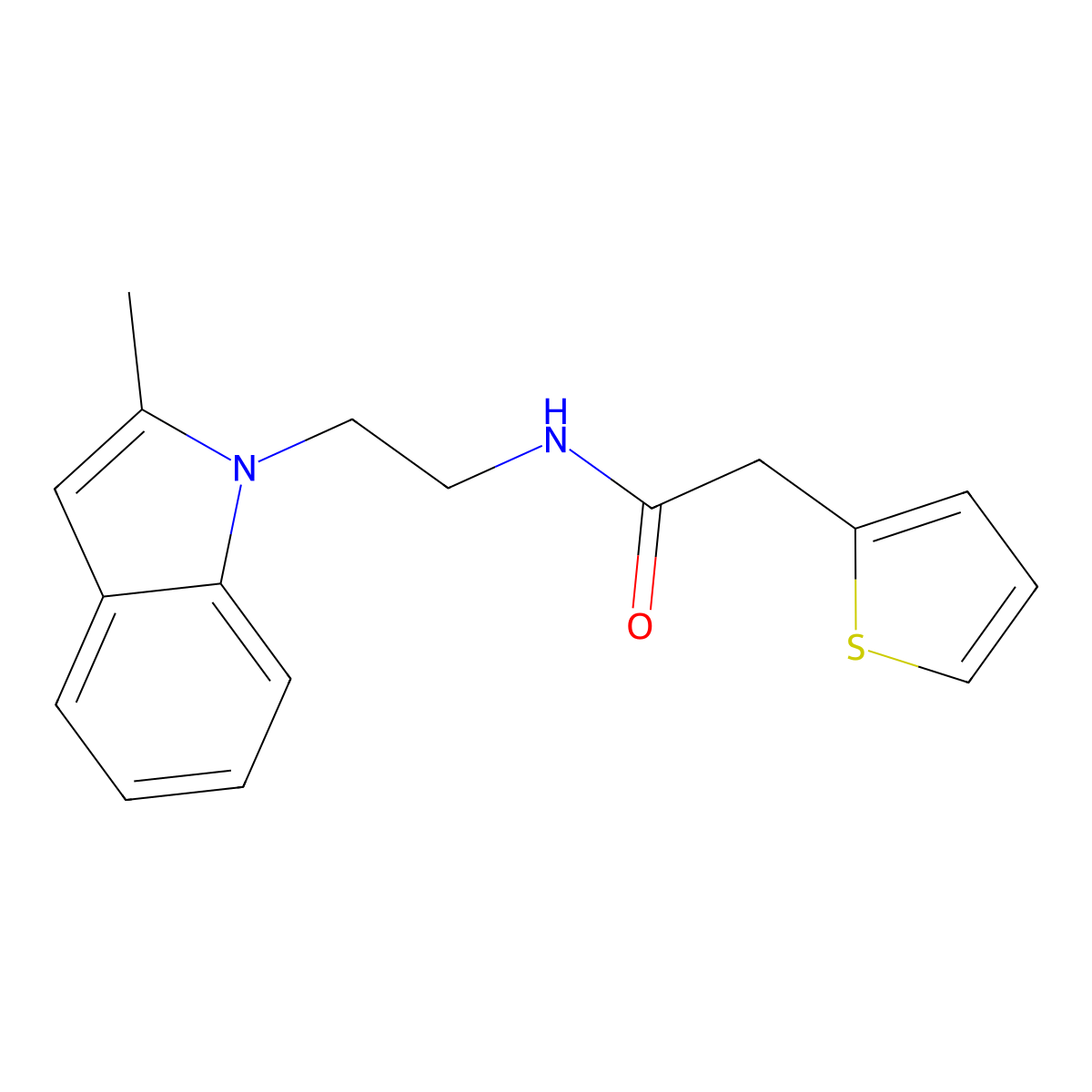 N-[2-(2-methylindol-1-yl)ethyl]-2-thiophen-2-ylacetamide molecular structure, CAS 851410-87-2