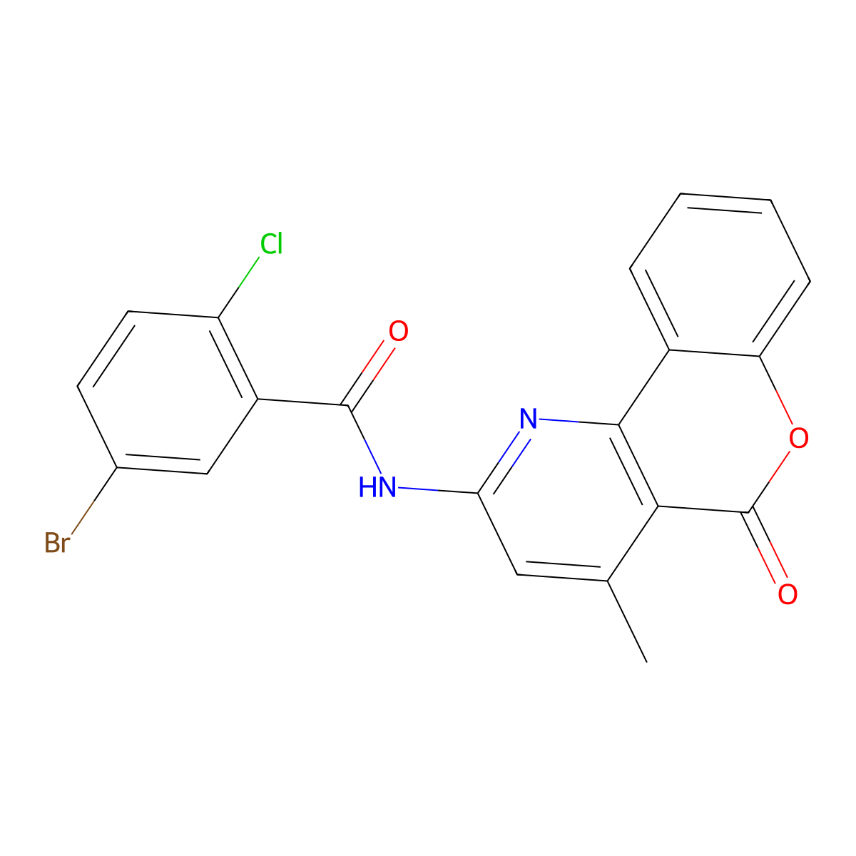 5-bromo-2-chloro-N-(4-methyl-5-oxochromeno[4,3-b]pyridin-2-yl)benzamide molecular structure, CAS 851411-09-1