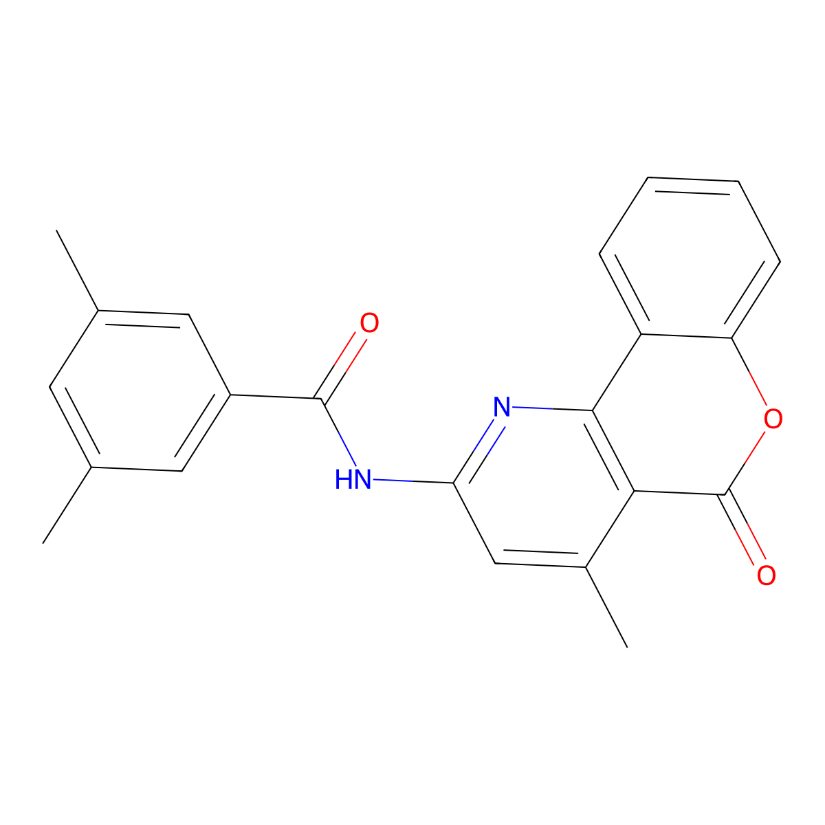 3,5-dimethyl-N-{4-methyl-5-oxo-5H-chromeno[4,3-b]pyridin-2-yl}benzamide molecular structure, CAS 851411-21-7