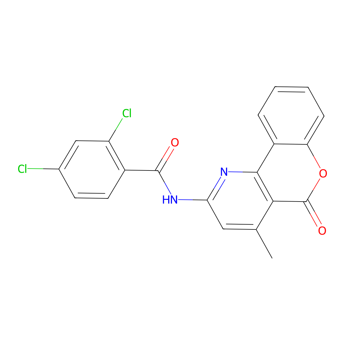 2,4-dichloro-N-{4-methyl-5-oxo-5H-chromeno[4,3-b]pyridin-2-yl}benzamide molecular structure, CAS 851411-23-9