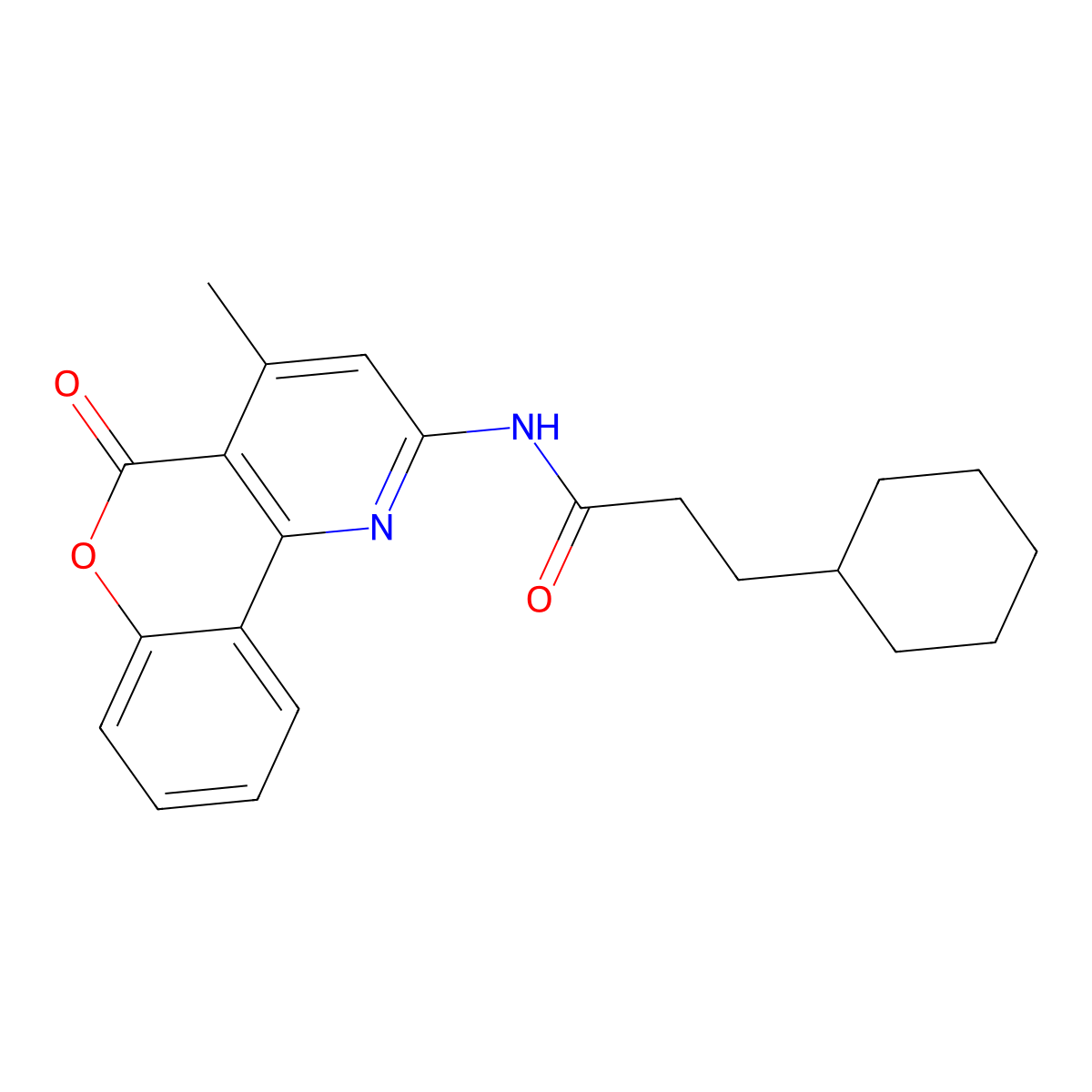 3-cyclohexyl-N-(4-methyl-5-oxo-5H-chromeno[4,3-b]pyridin-2-yl)propanamide molecular structure, CAS 851411-40-0