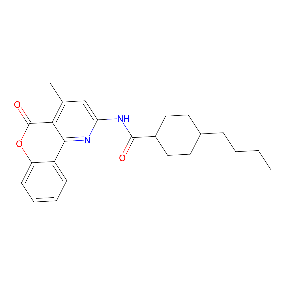 4-butyl-N-(4-methyl-5-oxo-5H-chromeno[4,3-b]pyridin-2-yl)cyclohexanecarboxamide molecular structure, CAS 851411-62-6