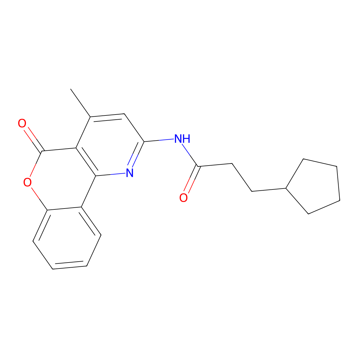 3-cyclopentyl-N-(4-methyl-5-oxochromeno[4,3-b]pyridin-2-yl)propanamide molecular structure, CAS 851411-64-8