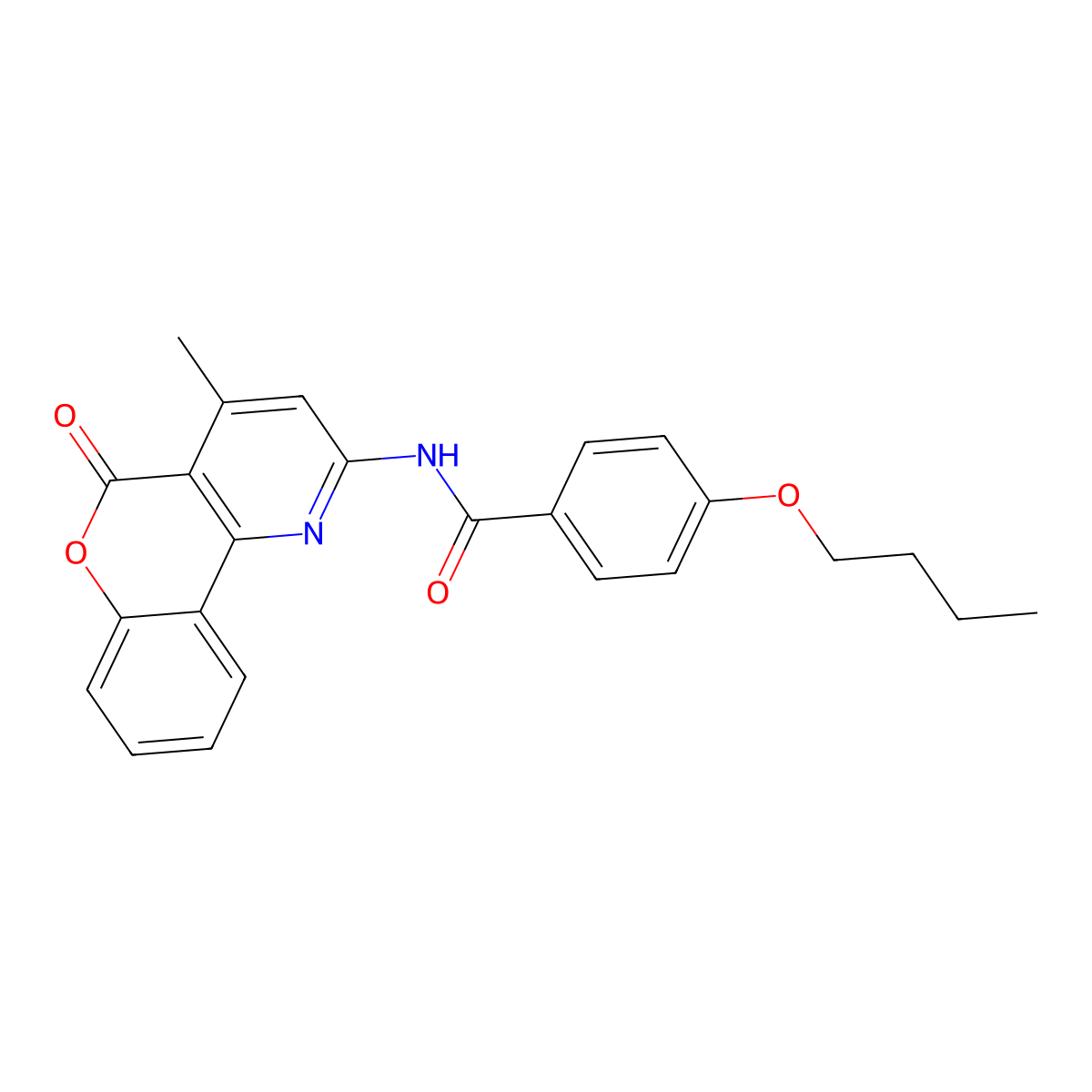 4-butoxy-N-(4-methyl-5-oxo-5H-chromeno[4,3-b]pyridin-2-yl)benzamide molecular structure, CAS 851411-67-1