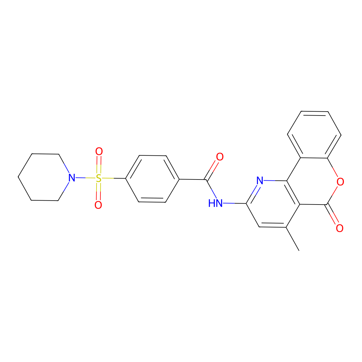 N-(4-methyl-5-oxo-5H-chromeno[4,3-b]pyridin-2-yl)-4-(piperidin-1-ylsulfonyl)benzamide molecular structure, CAS 851411-70-6