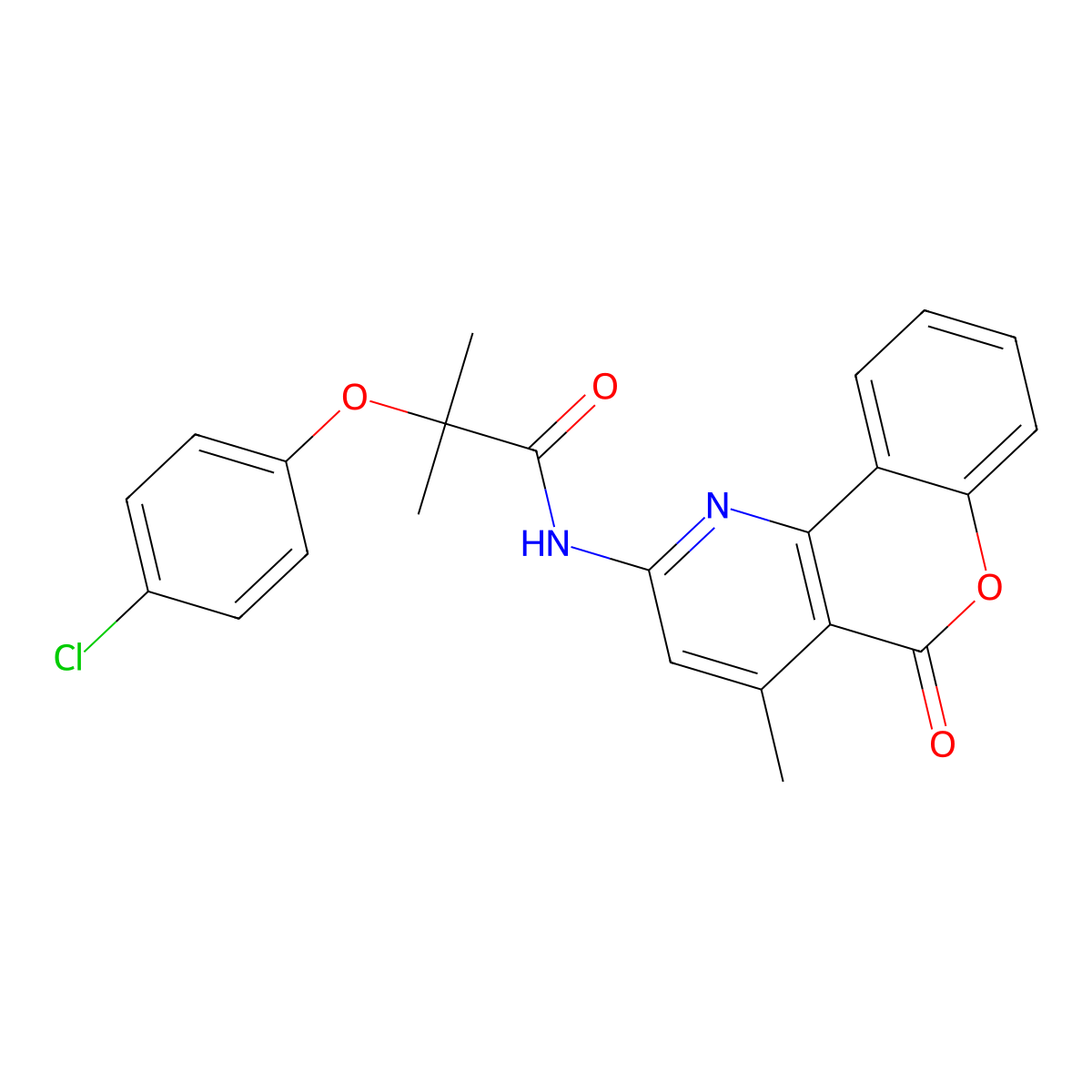 2-(4-chlorophenoxy)-2-methyl-N-(4-methyl-5-oxochromeno[4,3-b]pyridin-2-yl)propanamide molecular structure, CAS 851411-75-1