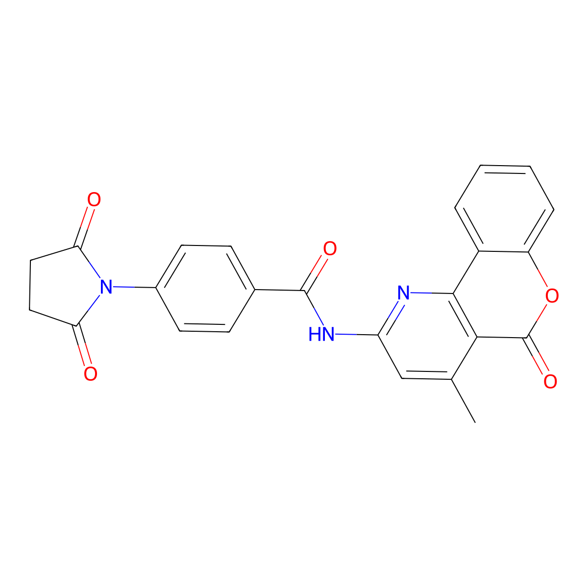 4-(2,5-dioxopyrrolidin-1-yl)-N-{4-methyl-5-oxo-5H-chromeno[4,3-b]pyridin-2-yl}benzamide molecular structure, CAS 851411-78-4