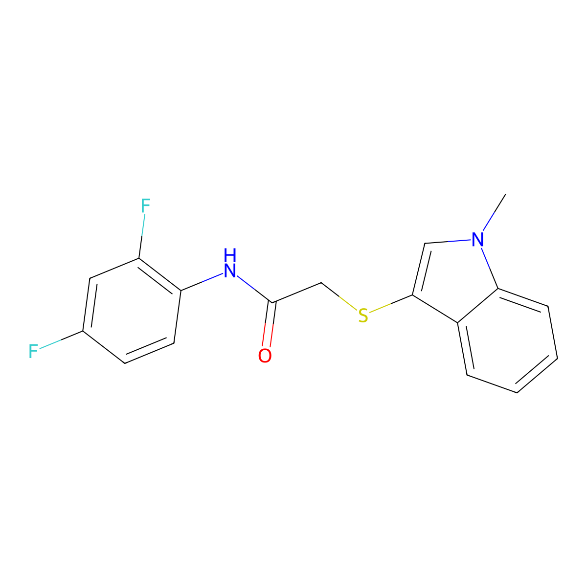 N-(2,4-difluorophenyl)-2-(1-methylindol-3-yl)sulfanylacetamide molecular structure, CAS 851411-83-1