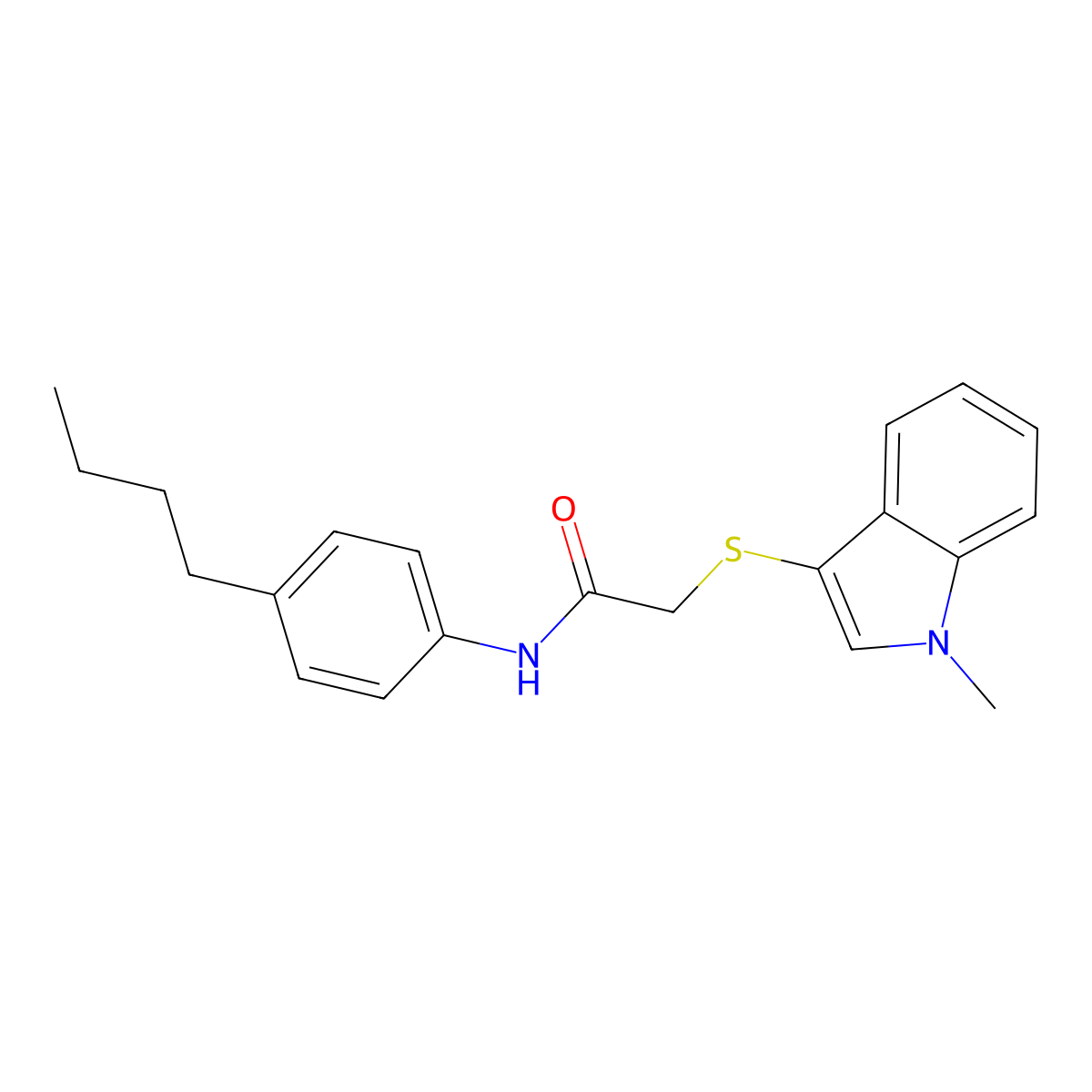 N-(4-butylphenyl)-2-((1-methyl-1H-indol-3-yl)thio)acetamide molecular structure, CAS 851411-86-4