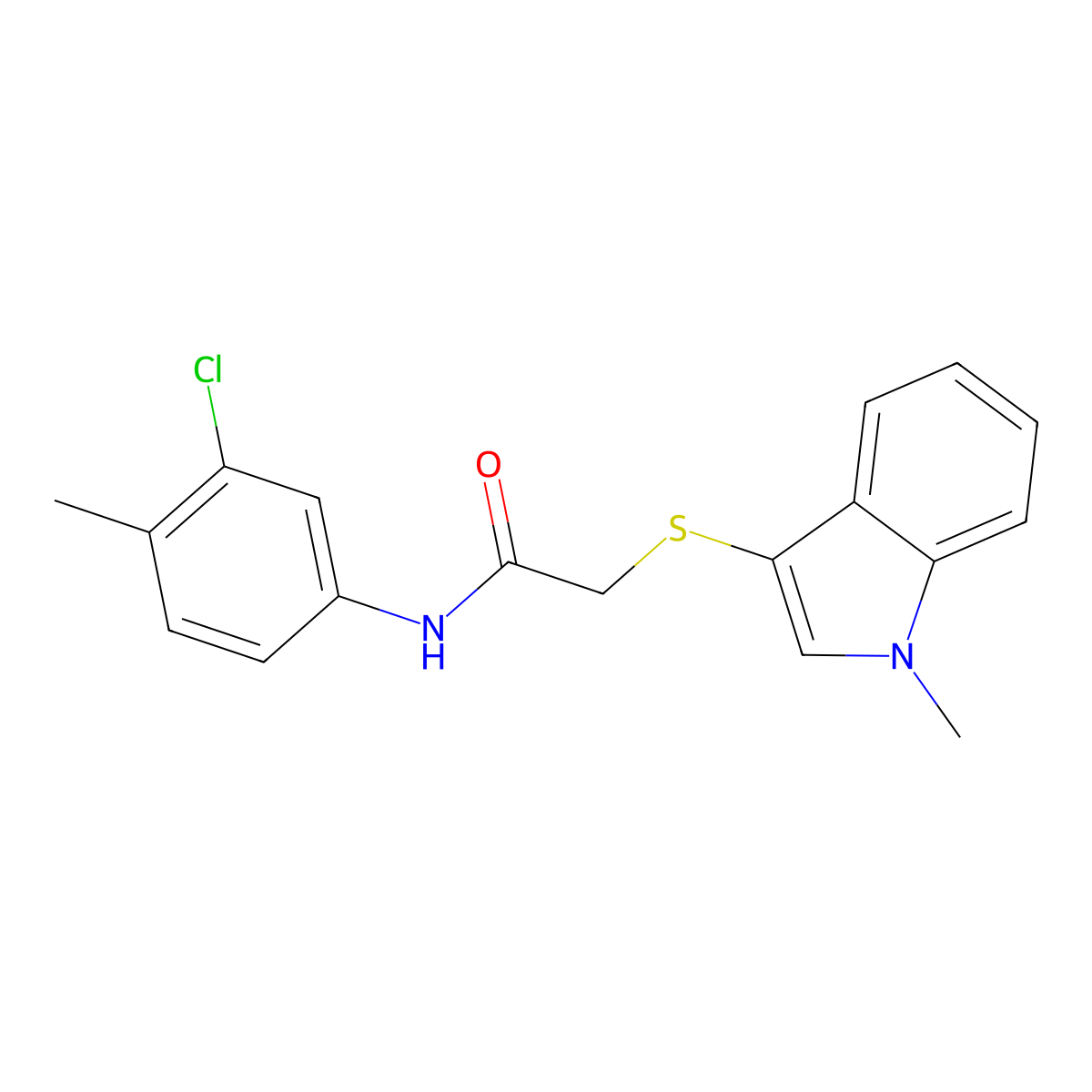 N-(3-chloro-4-methylphenyl)-2-(1-methylindol-3-yl)sulfanylacetamide molecular structure, CAS 851411-88-6