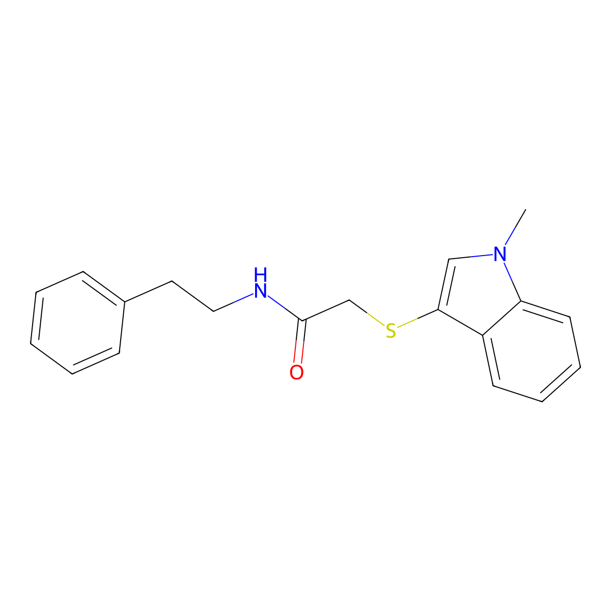 2-((1-methyl-1H-indol-3-yl)thio)-N-phenethylacetamide molecular structure, CAS 851411-90-0