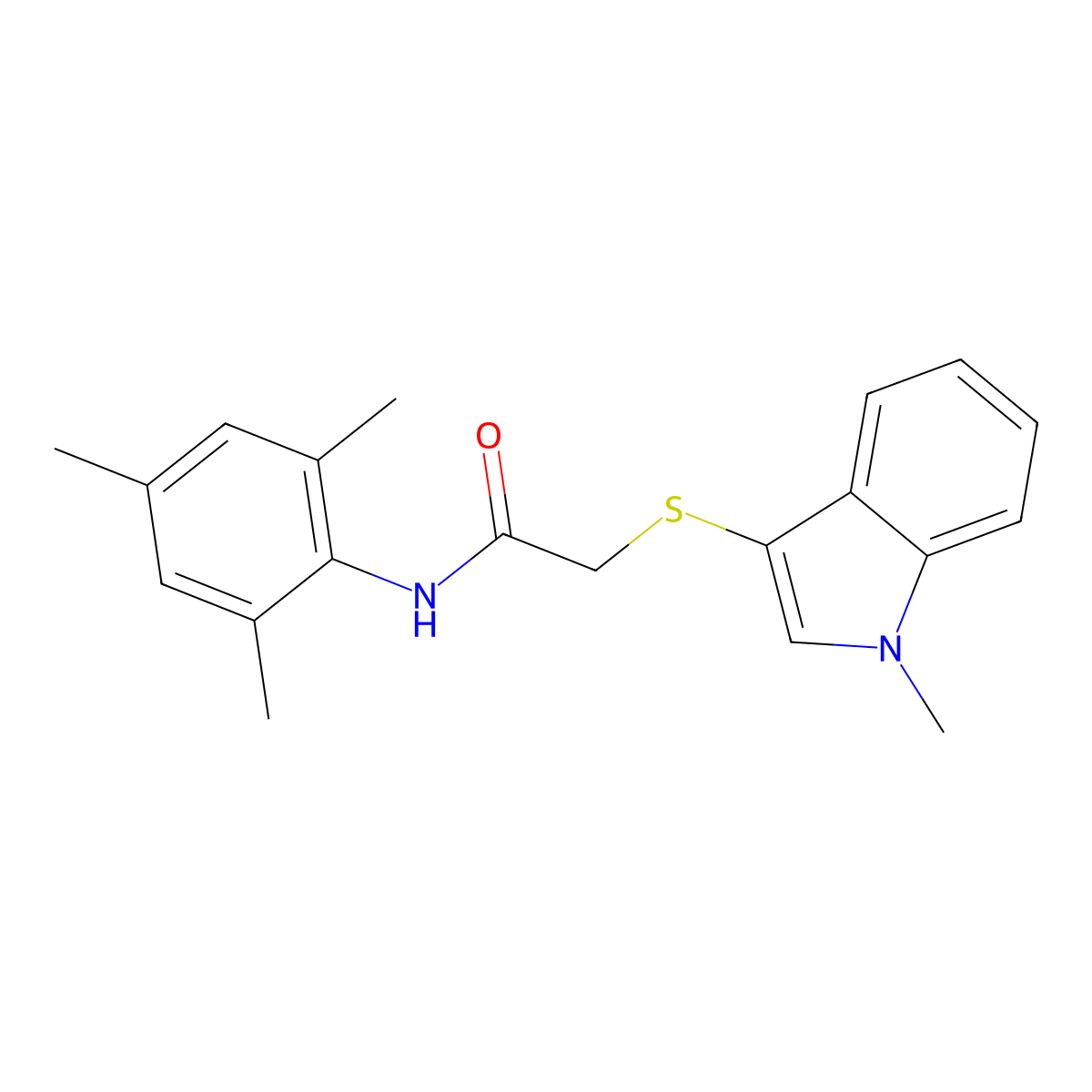 N-mesityl-2-((1-methyl-1H-indol-3-yl)thio)acetamide molecular structure, CAS 851411-91-1