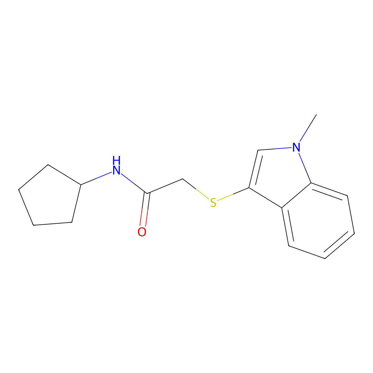 N-cyclopentyl-2-(1-methylindol-3-yl)sulfanylacetamide molecular structure, CAS 851411-92-2