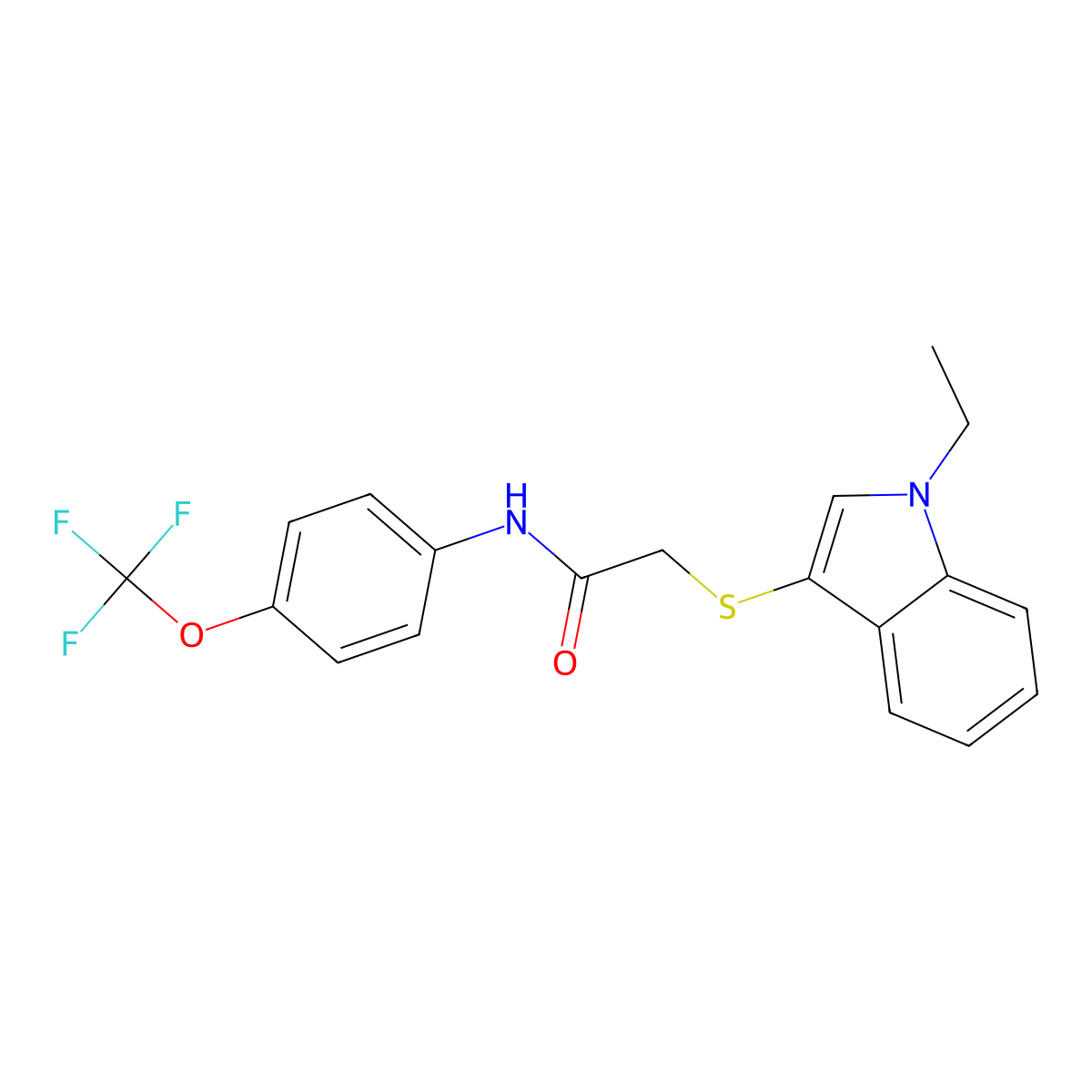 2-((1-ethyl-1H-indol-3-yl)thio)-N-(4-(trifluoromethoxy)phenyl)acetamide molecular structure, CAS 851411-95-5