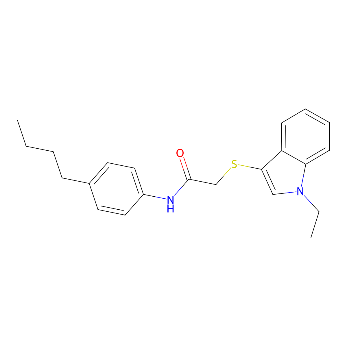 N-(4-butylphenyl)-2-(1-ethylindol-3-yl)sulfanylacetamide molecular structure, CAS 851411-96-6