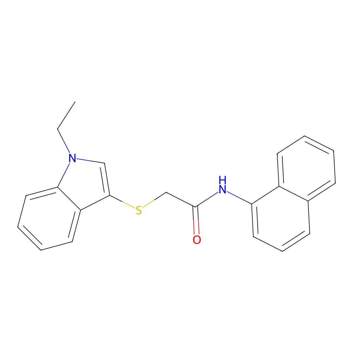 2-(1-ethylindol-3-yl)sulfanyl-N-naphthalen-1-ylacetamide molecular structure, CAS 851411-98-8