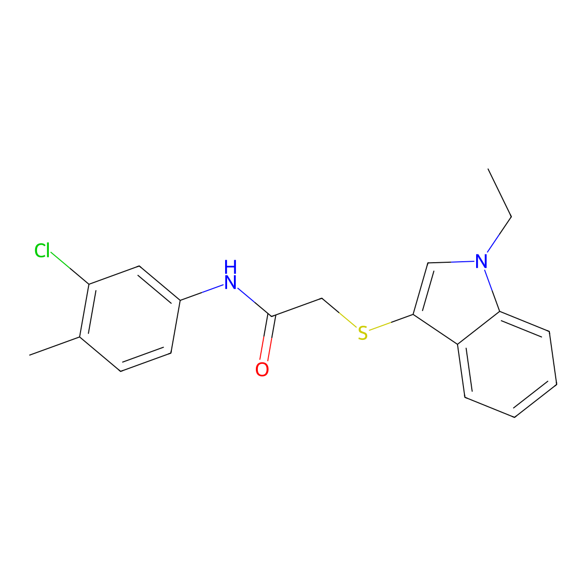 N-(3-chloro-4-methylphenyl)-2-((1-ethyl-1H-indol-3-yl)thio)acetamide molecular structure, CAS 851411-99-9