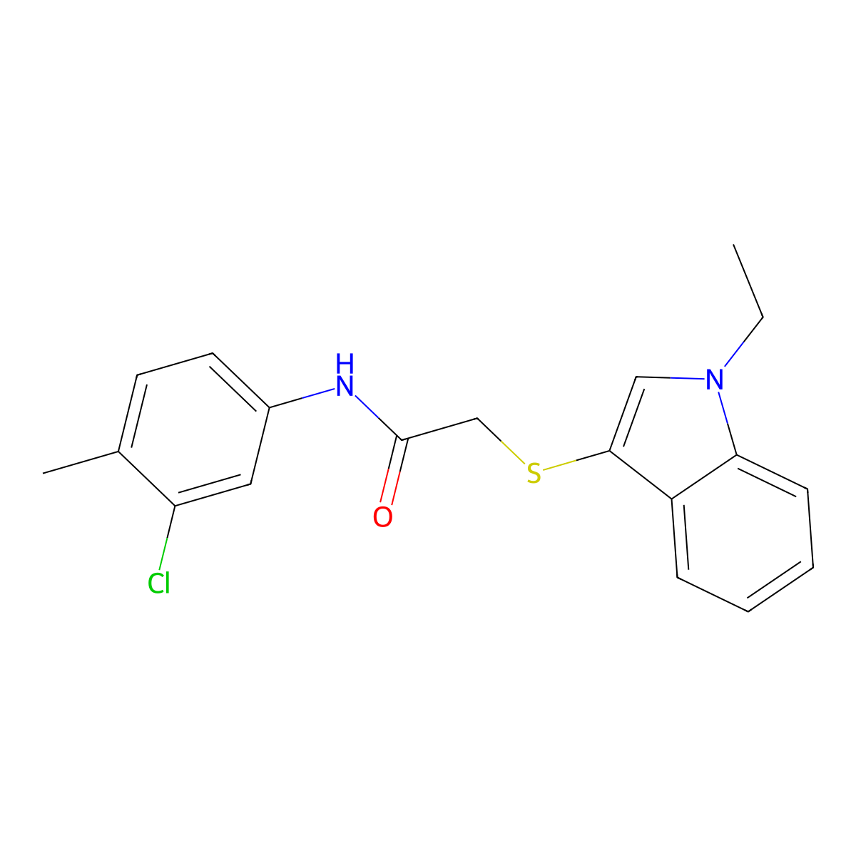 N-(3-chloro-4-methylphenyl)-2-((1-ethyl-1H-indol-3-yl)thio)acetamide molecular structure, CAS 851411-99-9