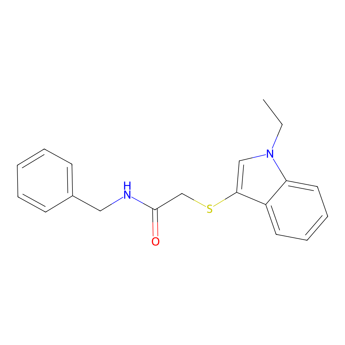 N-benzyl-2-((1-ethyl-1H-indol-3-yl)thio)acetamide molecular structure, CAS 851412-00-5