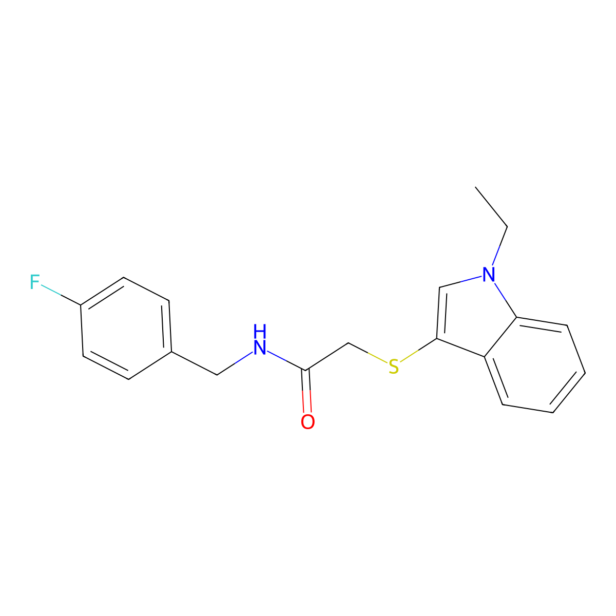2-((1-ethyl-1H-indol-3-yl)thio)-N-(4-fluorobenzyl)acetamide molecular structure, CAS 851412-01-6