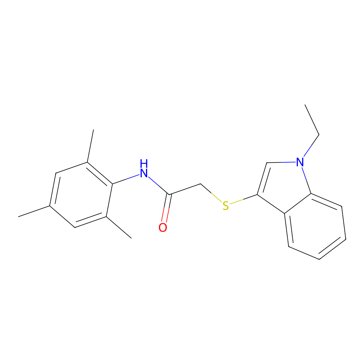 2-((1-ethyl-1H-indol-3-yl)thio)-N-mesitylacetamide molecular structure, CAS 851412-03-8
