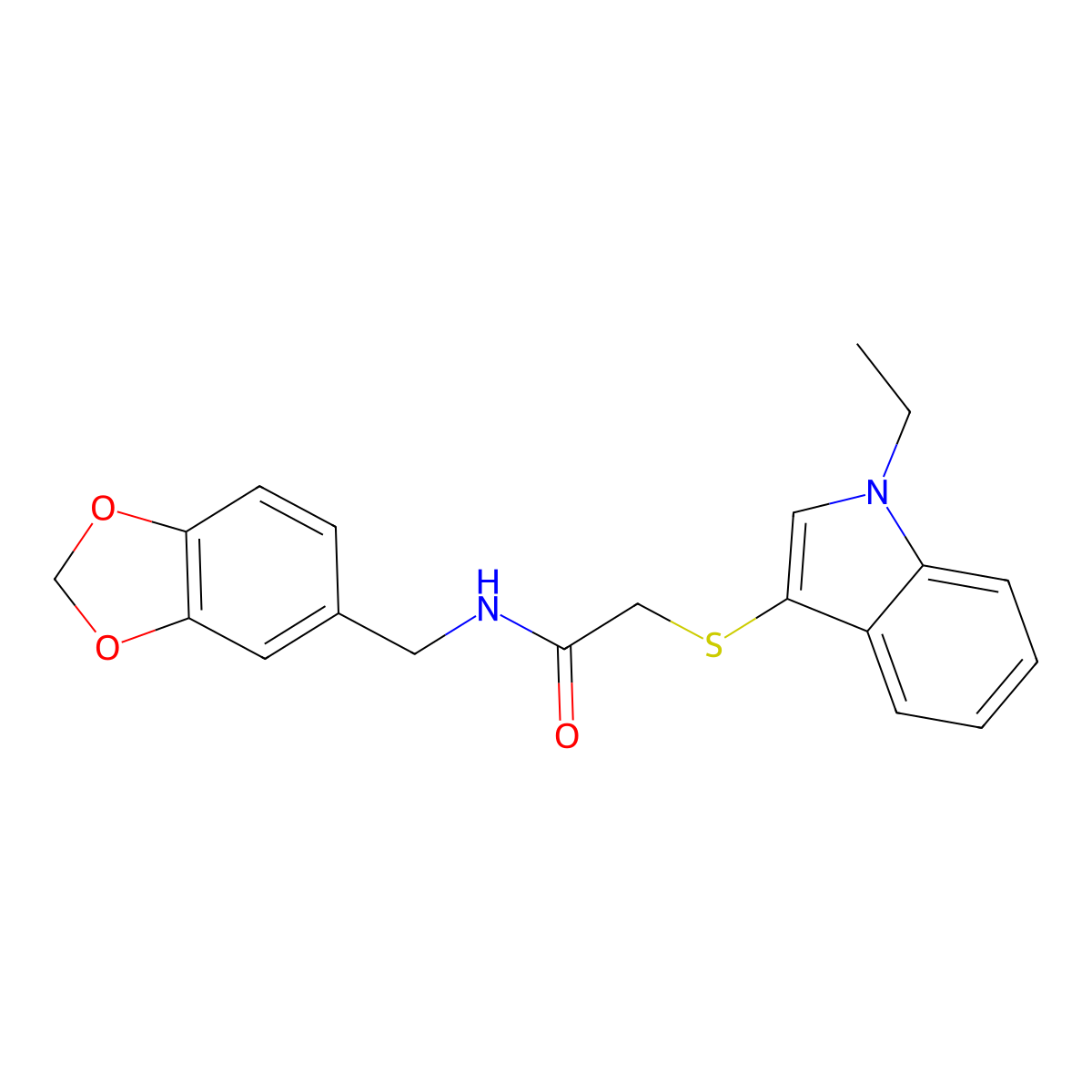 N-(1,3-benzodioxol-5-ylmethyl)-2-(1-ethylindol-3-yl)sulfanylacetamide molecular structure, CAS 851412-04-9
