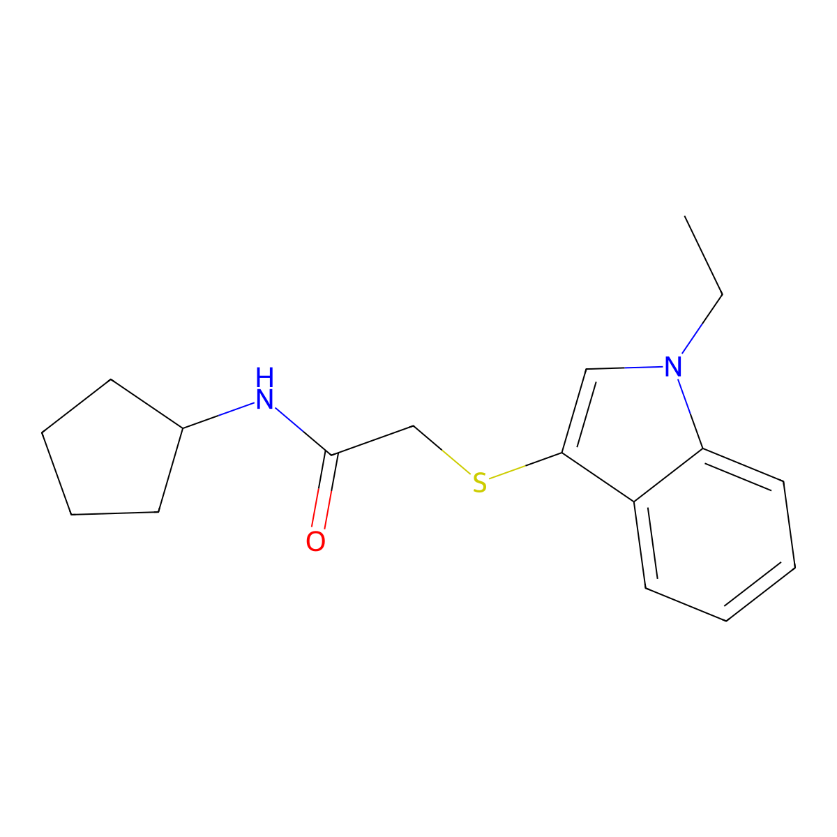N-cyclopentyl-2-((1-ethyl-1H-indol-3-yl)thio)acetamide molecular structure, CAS 851412-05-0