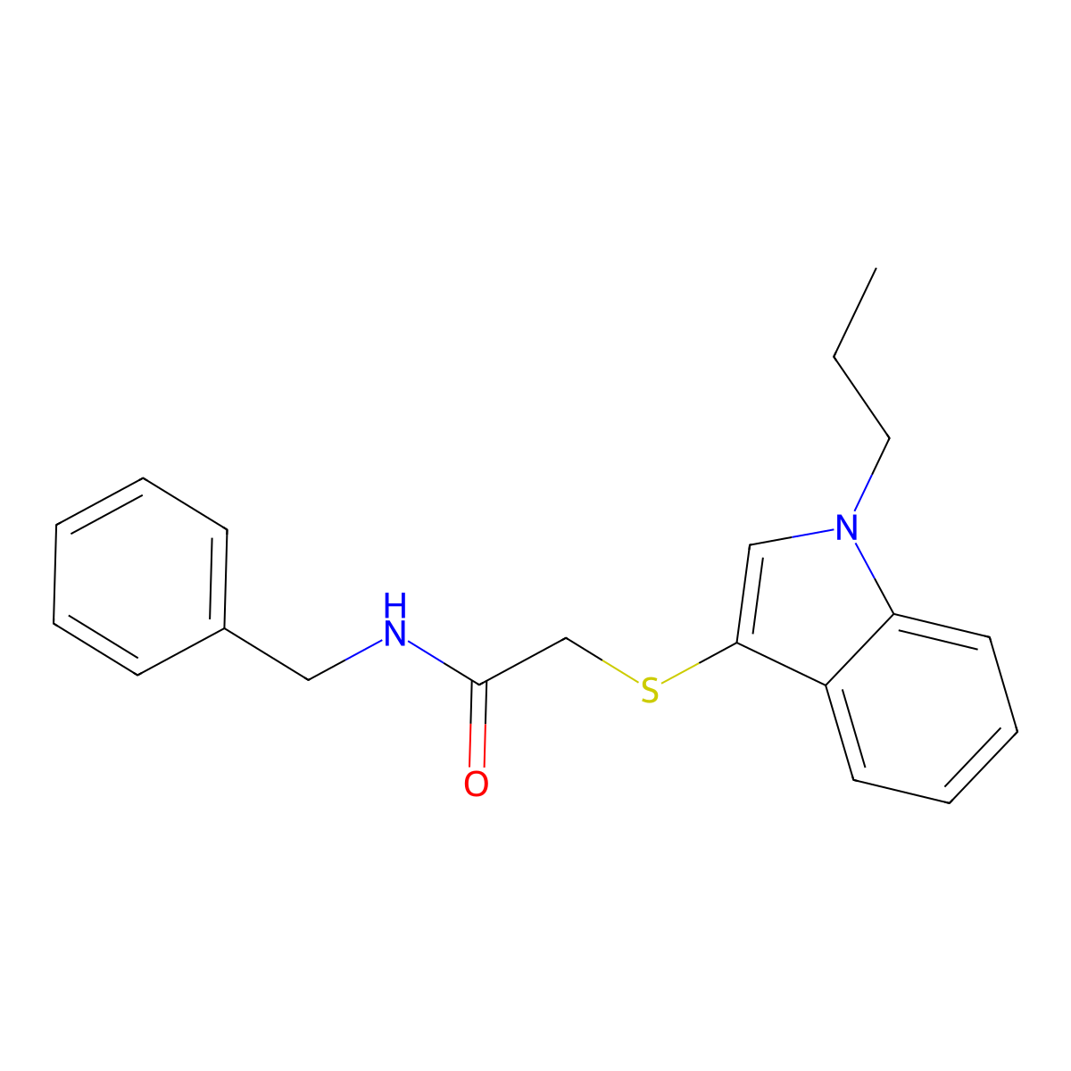 N-benzyl-2-((1-propyl-1H-indol-3-yl)thio)acetamide molecular structure, CAS 851412-12-9