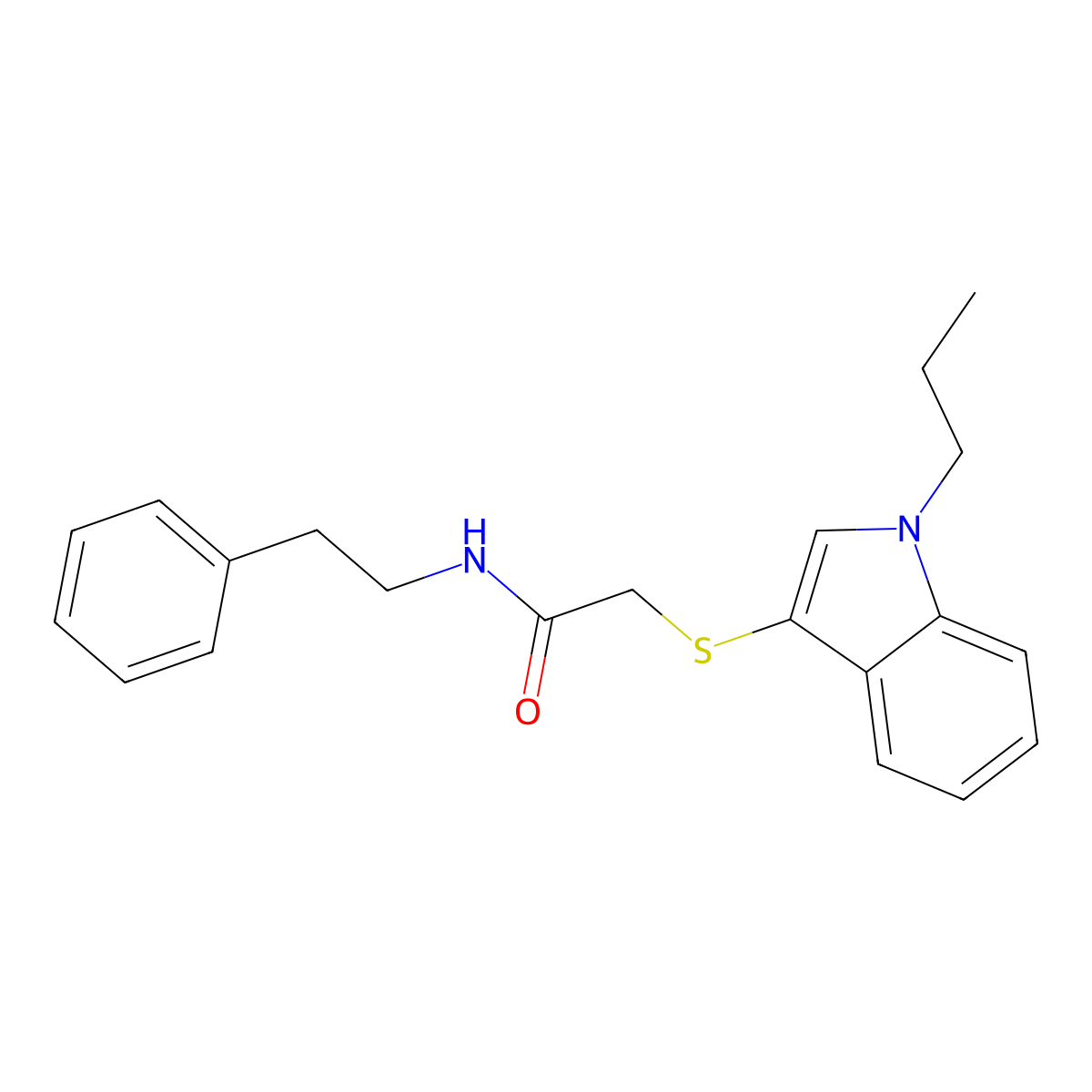 N-phenethyl-2-((1-propyl-1H-indol-3-yl)thio)acetamide molecular structure, CAS 851412-14-1
