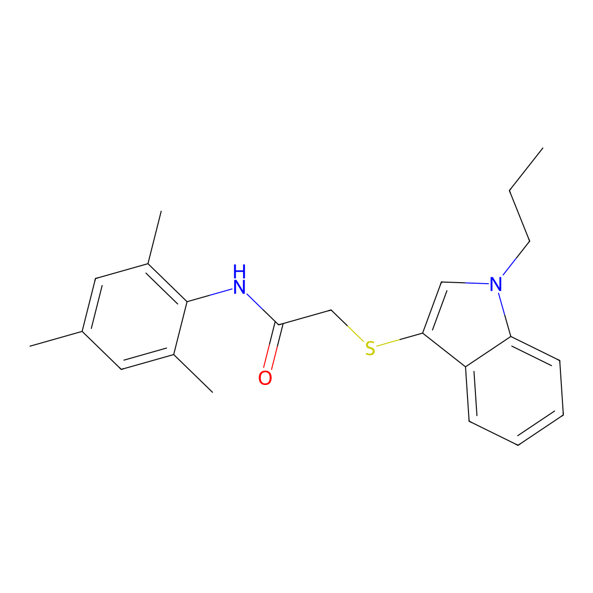 N-mesityl-2-((1-propyl-1H-indol-3-yl)thio)acetamide molecular structure, CAS 851412-15-2