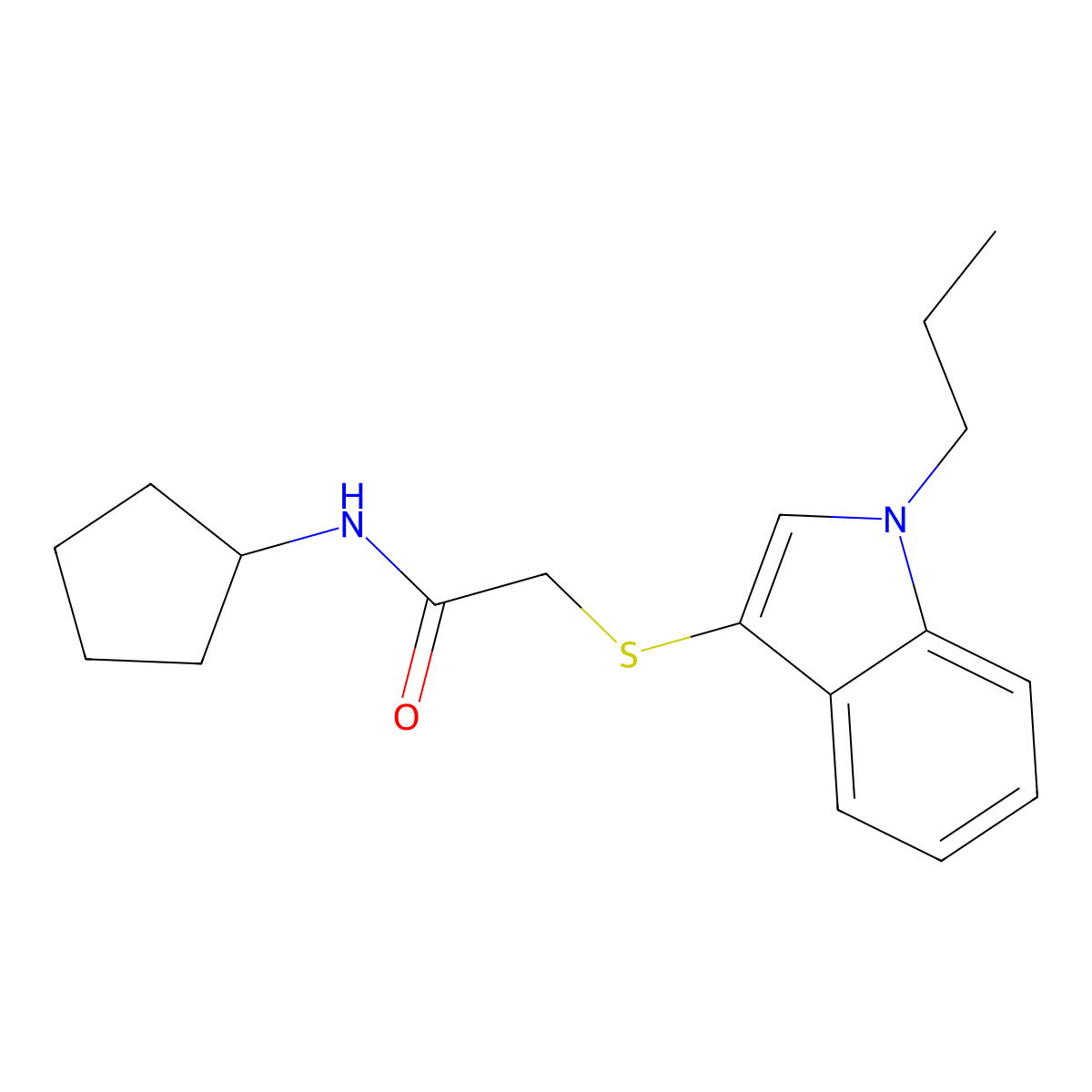 N-cyclopentyl-2-(1-propylindol-3-yl)sulfanylacetamide molecular structure, CAS 851412-17-4