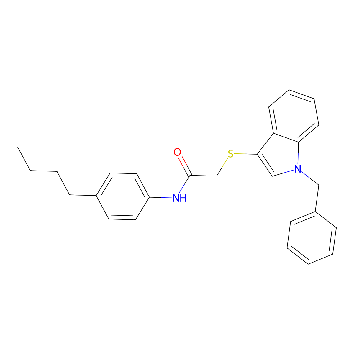 2-(1-benzylindol-3-yl)sulfanyl-N-(4-butylphenyl)acetamide molecular structure, CAS 851412-21-0