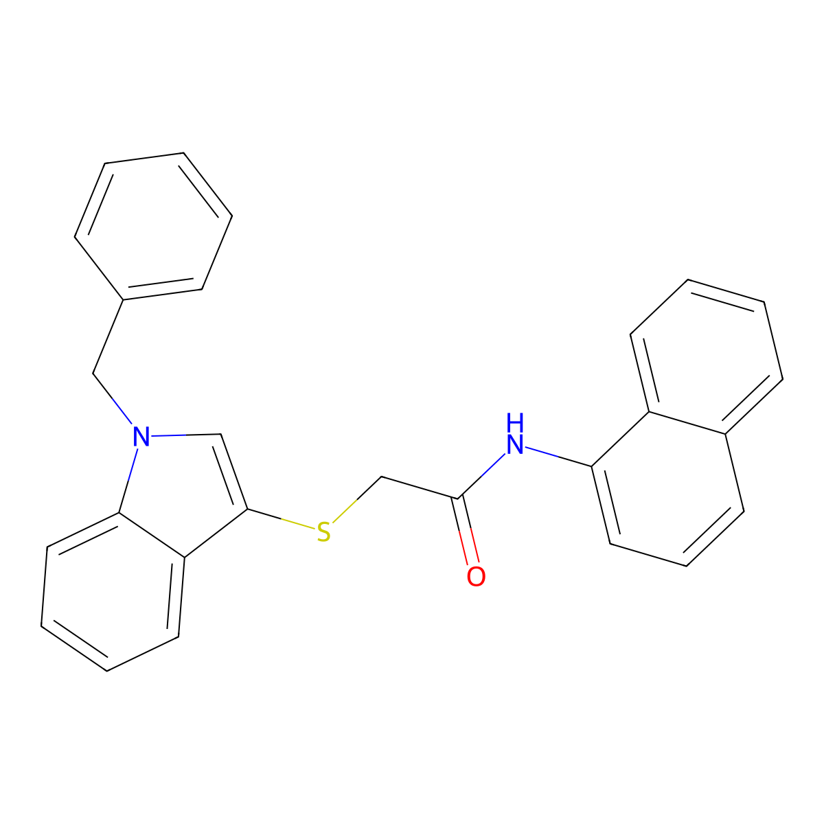 2-((1-benzyl-1H-indol-3-yl)thio)-N-(naphthalen-1-yl)acetamide molecular structure, CAS 851412-23-2