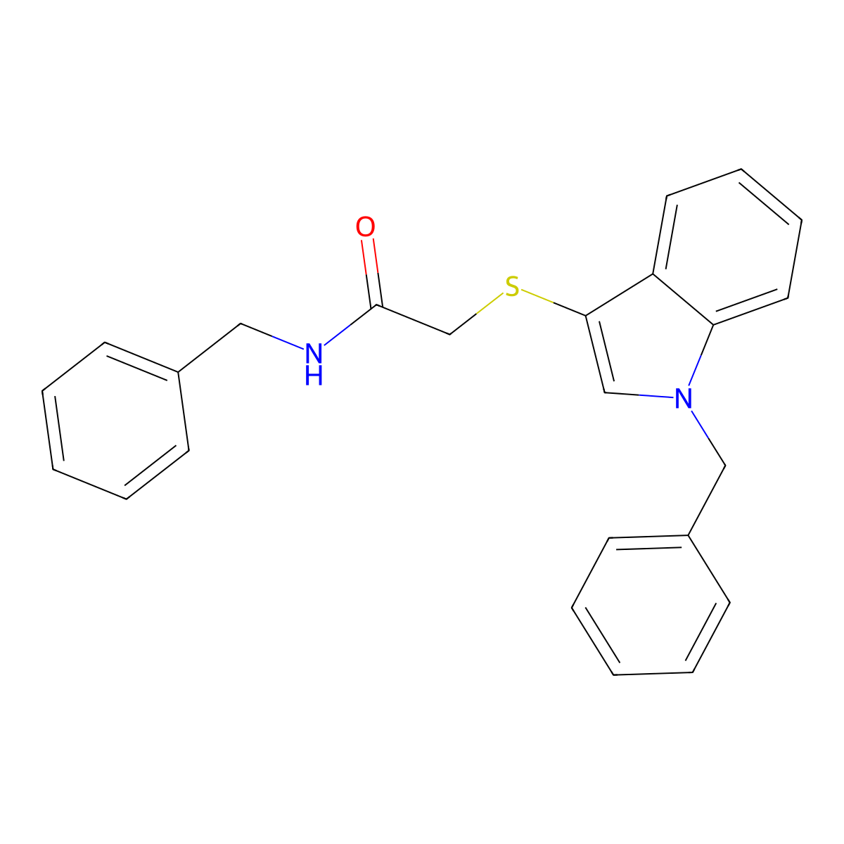 N-benzyl-2-(1-benzylindol-3-yl)sulfanylacetamide molecular structure, CAS 851412-24-3