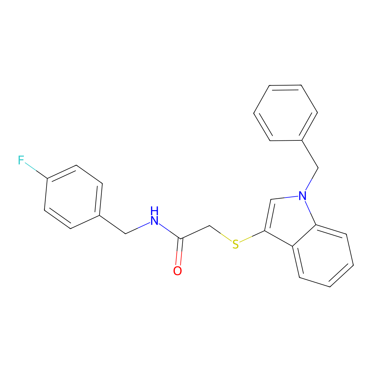 2-((1-benzyl-1H-indol-3-yl)thio)-N-(4-fluorobenzyl)acetamide molecular structure, CAS 851412-25-4